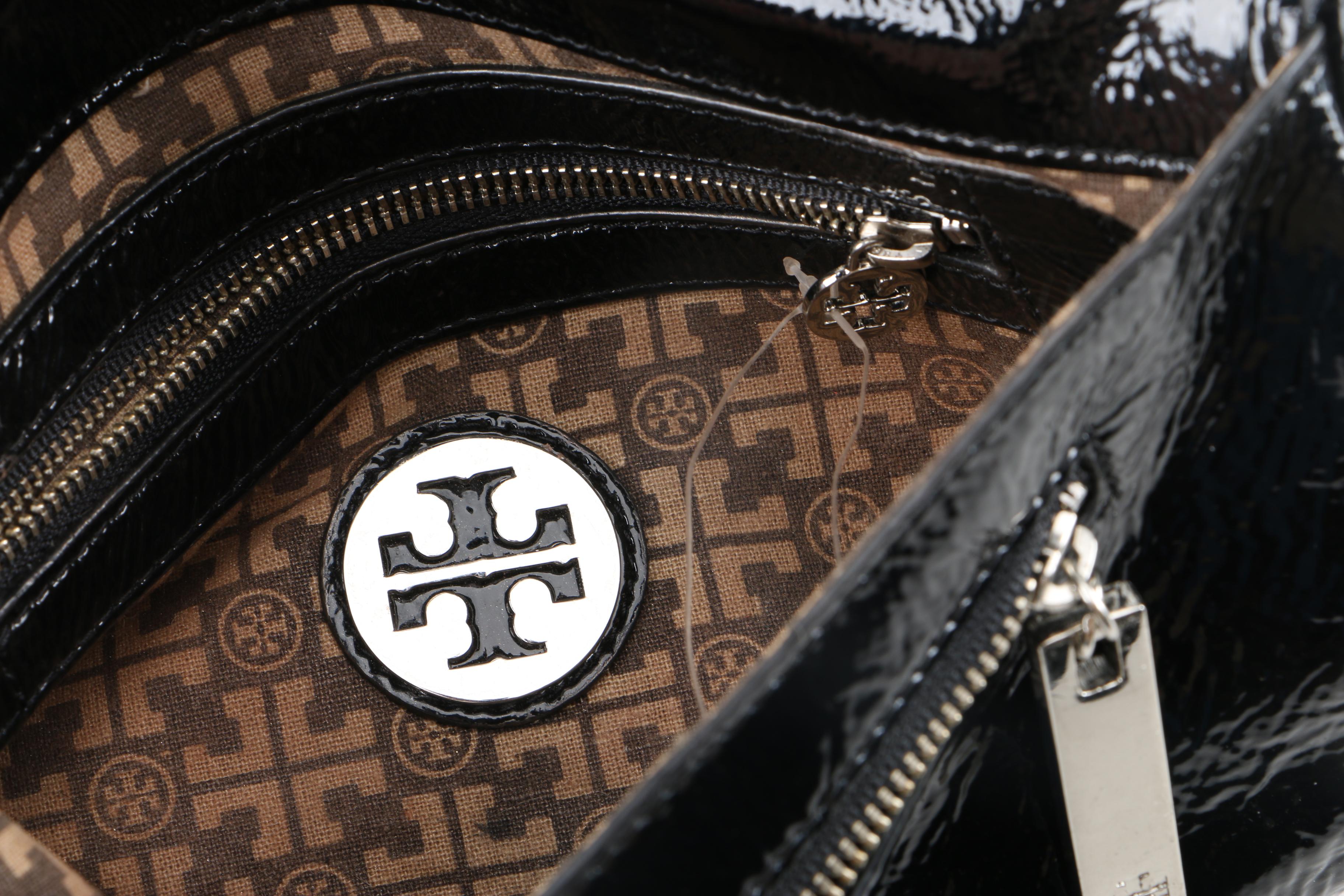 Tory Burch Black Patent Leather Logo Clutch