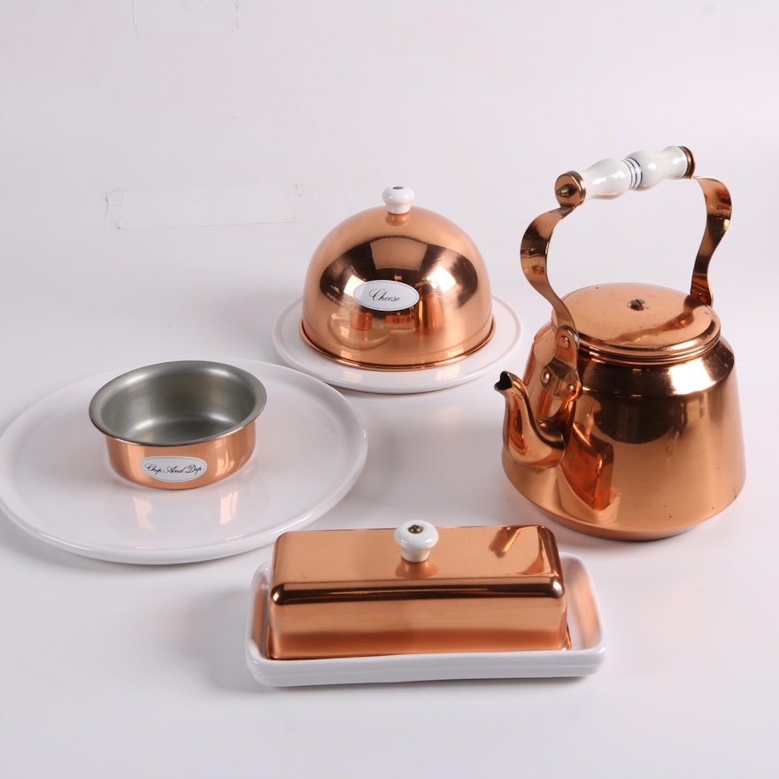 Portuguese Copper and Stoneware Serveware Featuring Metalutil