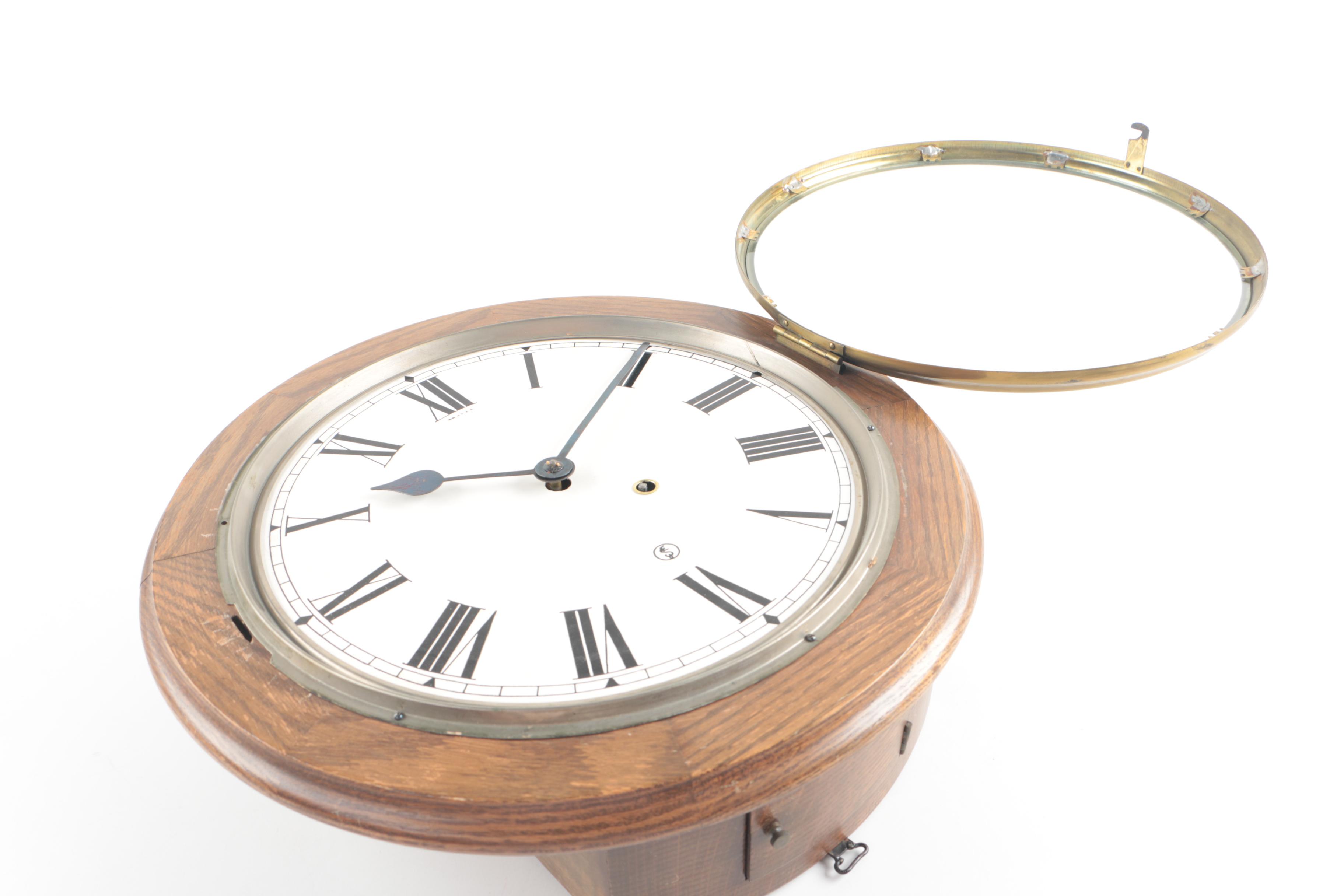 Circa 1920 Seth Thomas Oak Gallery Style Wall Clock