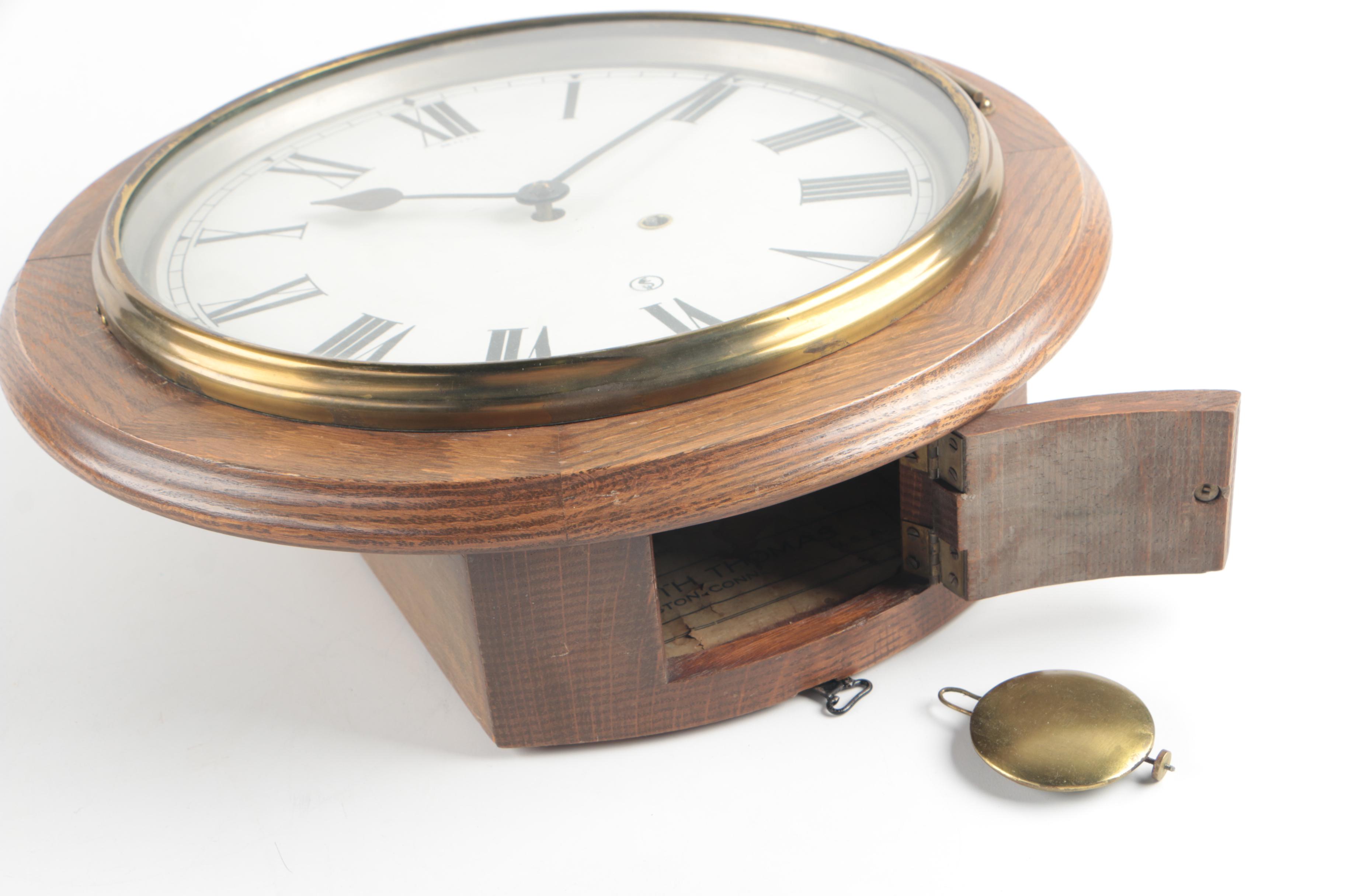 Circa 1920 Seth Thomas Oak Gallery Style Wall Clock