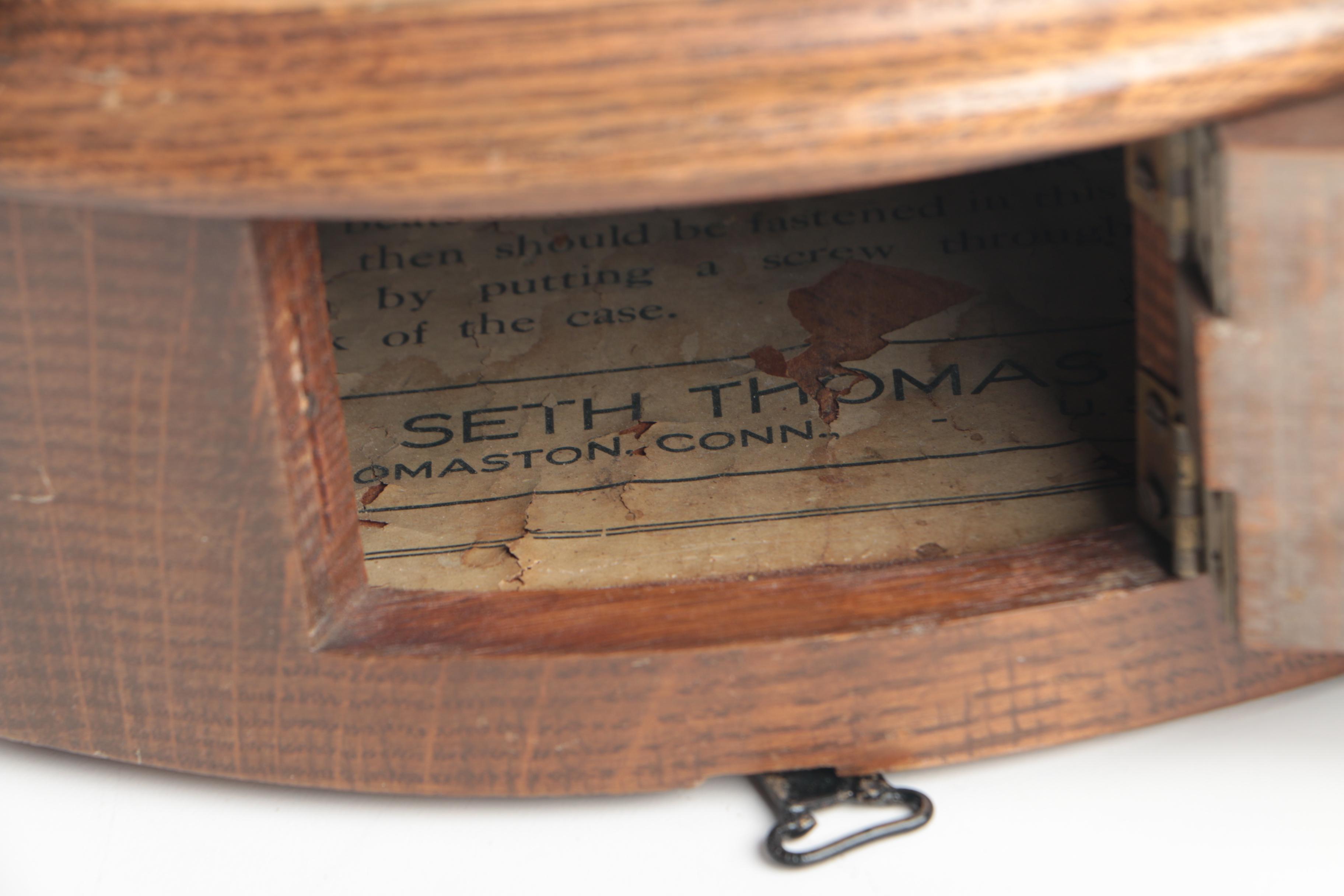 Circa 1920 Seth Thomas Oak Gallery Style Wall Clock