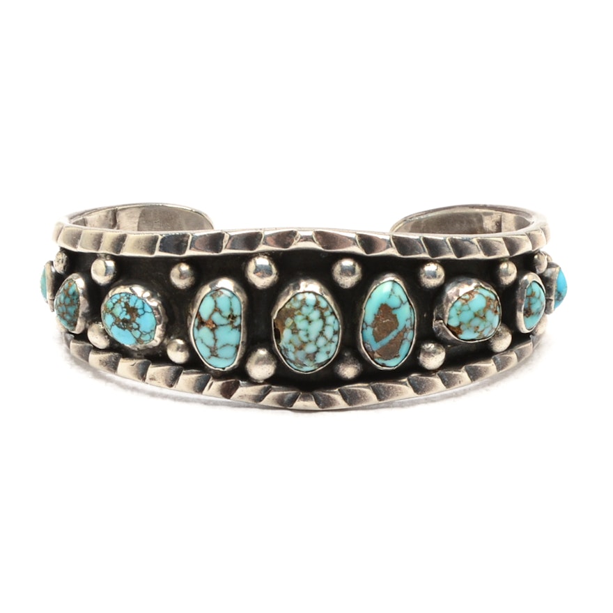 Handcrafted Southwestern Style Sterling Silver and Turquoise Cuff Bracelet