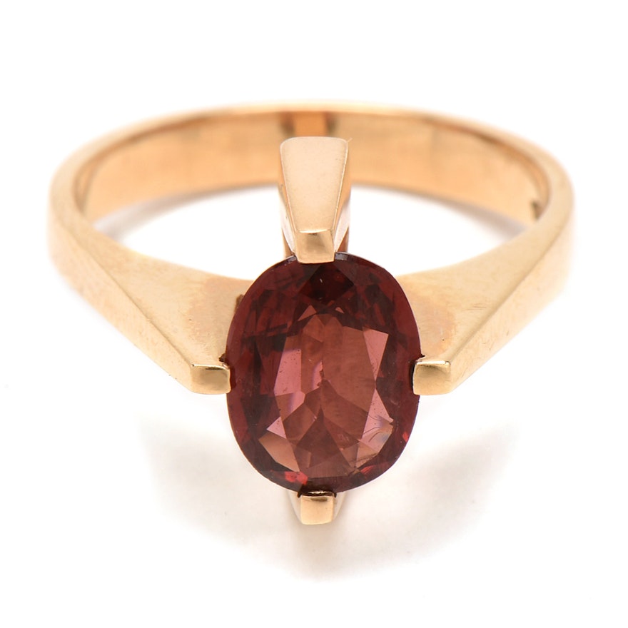 Modernist 14K Yellow Gold Garnet Ring