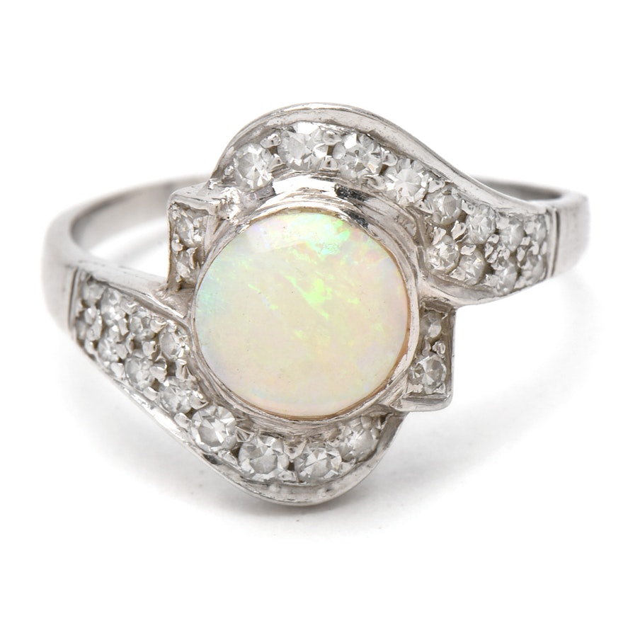 Platinum Opal and Diamond Ring