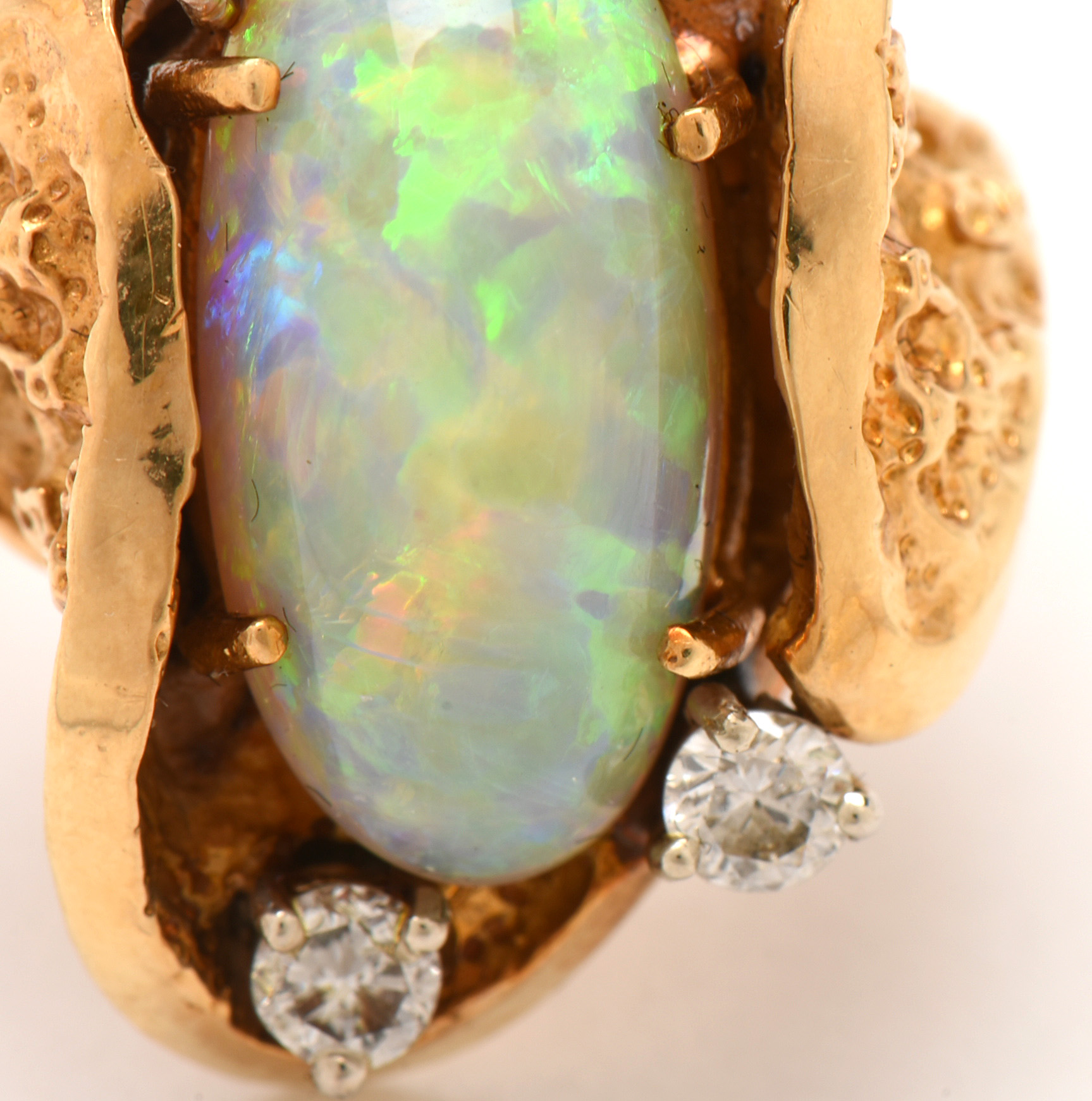 Brutalist 18K Yellow Gold Opal and Diamond Statement Ring