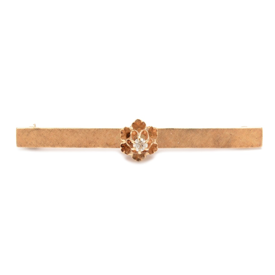 Vintage 14K Yellow Gold Diamond Bar Pin