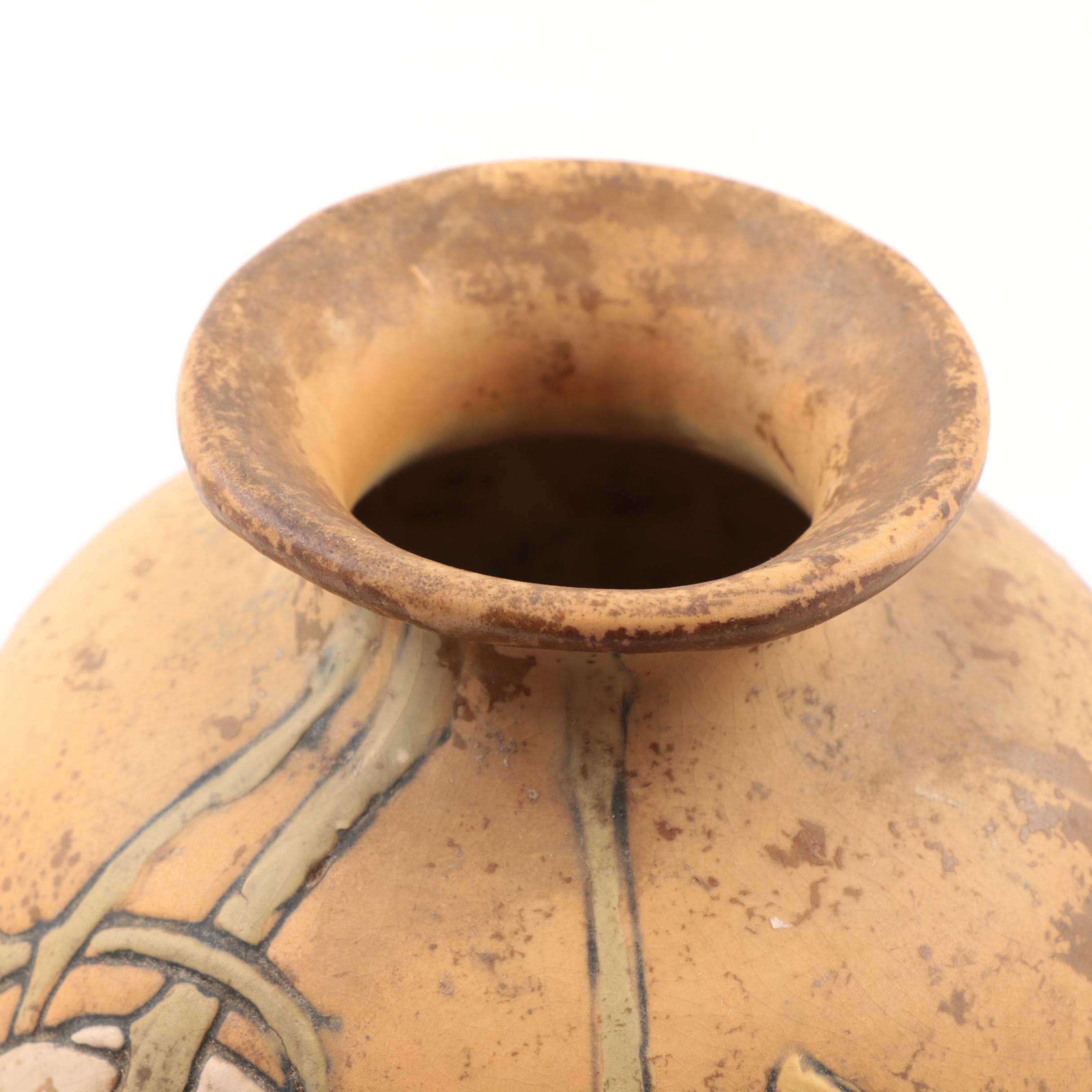 Early Weller Pottery Etched Matte Vase with Incised Floral Pattern