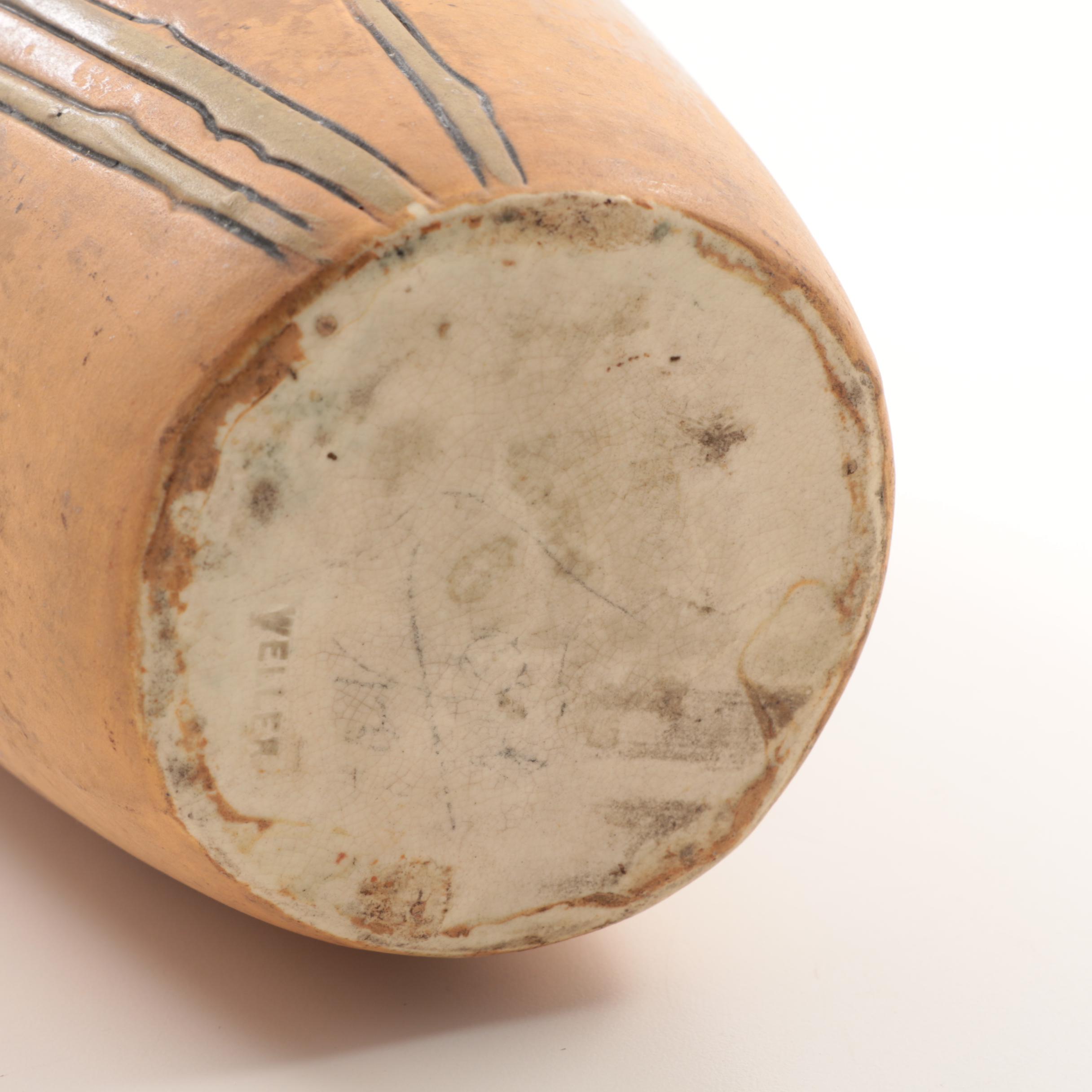 Early Weller Pottery Etched Matte Vase with Incised Floral Pattern