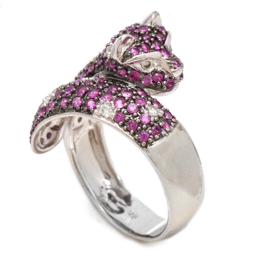 Le Vian 14K White Gold Ruby and Diamond Leopard Ring