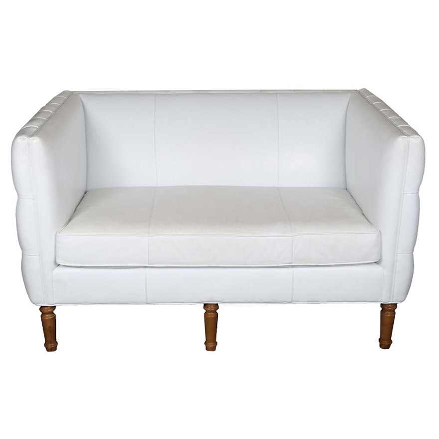 Mitchell Gold + Bob Williams White Leather Tufted Loveseat
