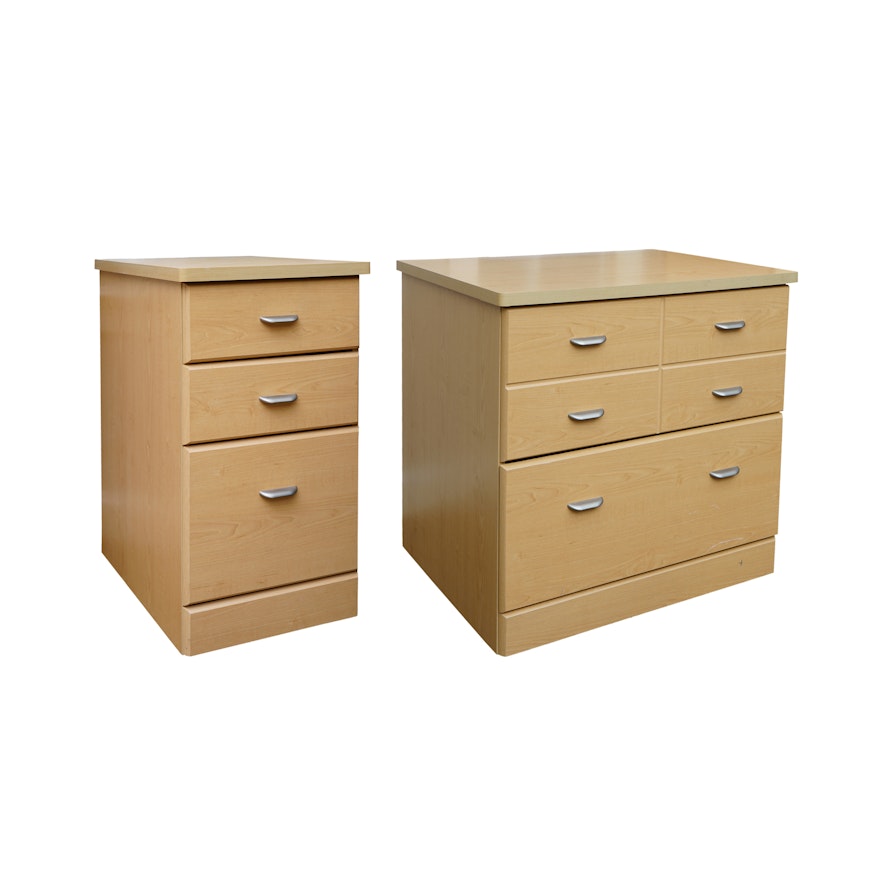 Contemporary Maple Laminate Two-Drawer and Three-Drawer File Cabinets