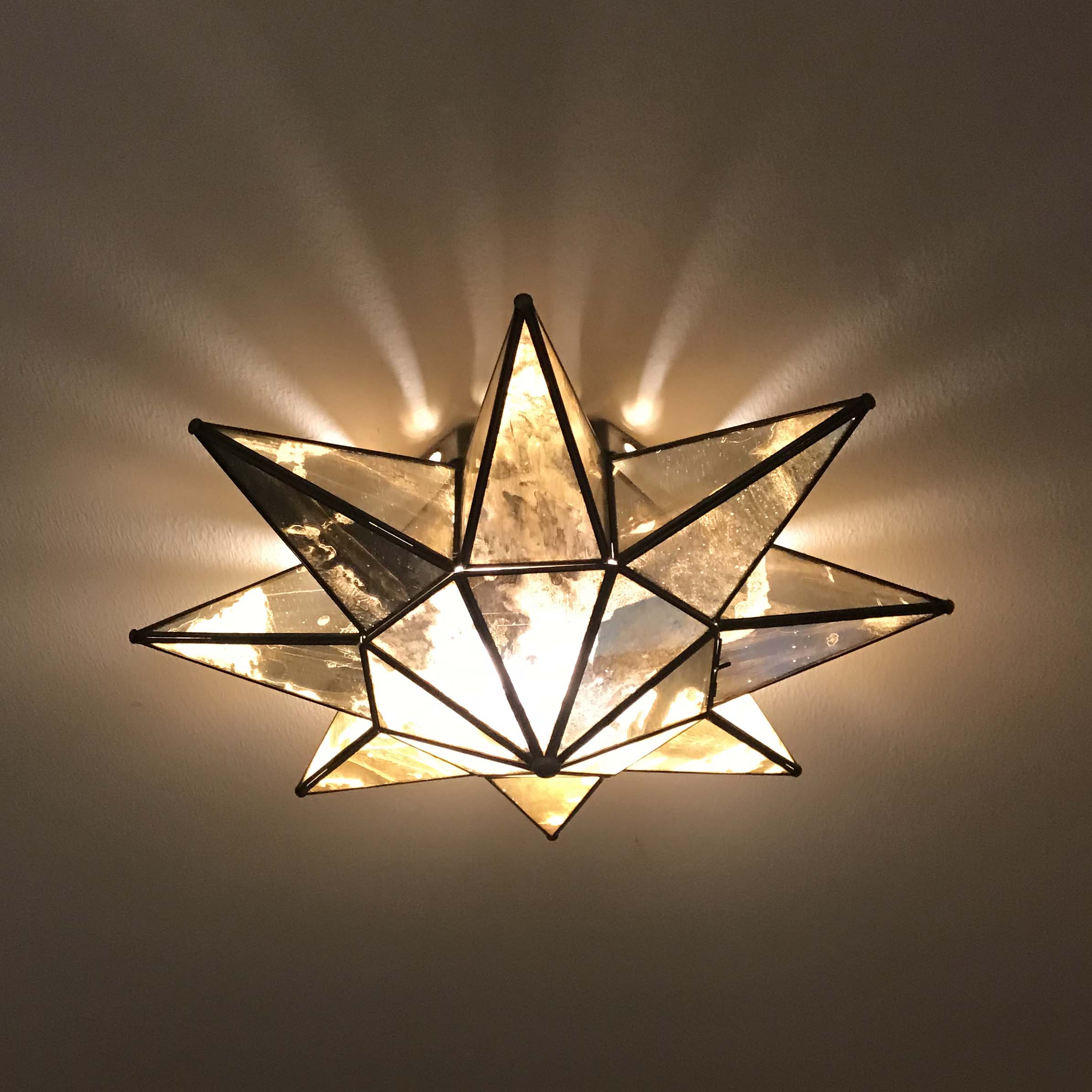 Moravian Star Mercury Glass Star Flush Mount Light Fixture