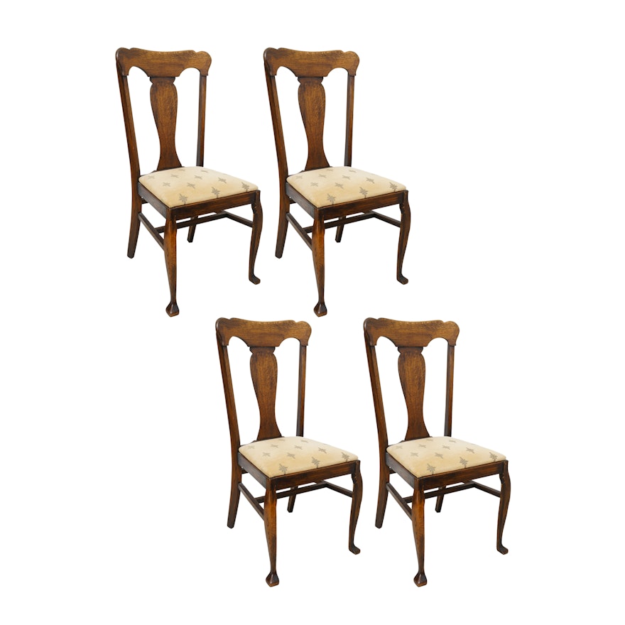 Vintage Queen Anne Style Oak Side Chairs