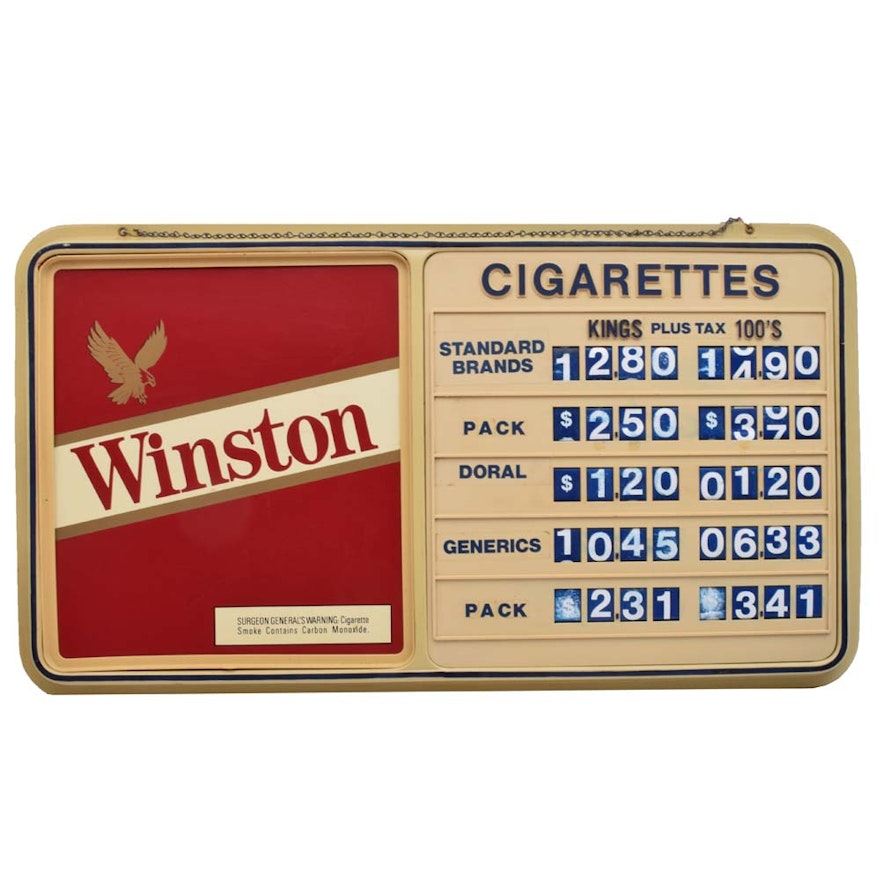 Vintige Wintson Cigarettes Pricing Sign