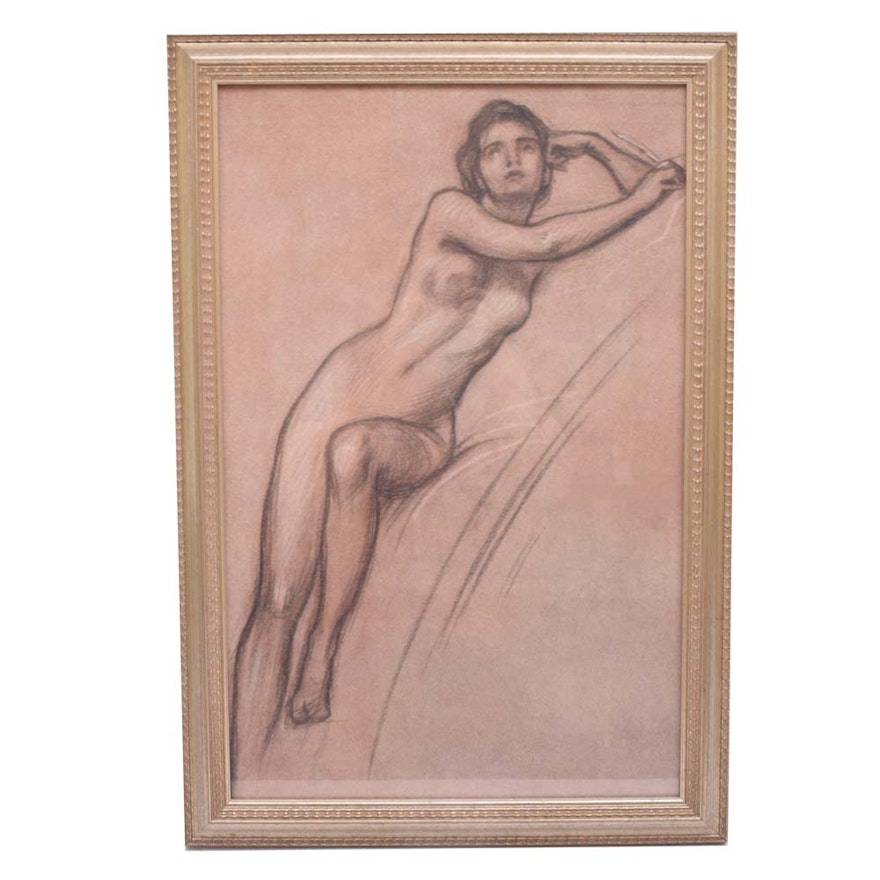 Framed Offset Lithograph Nude Woman