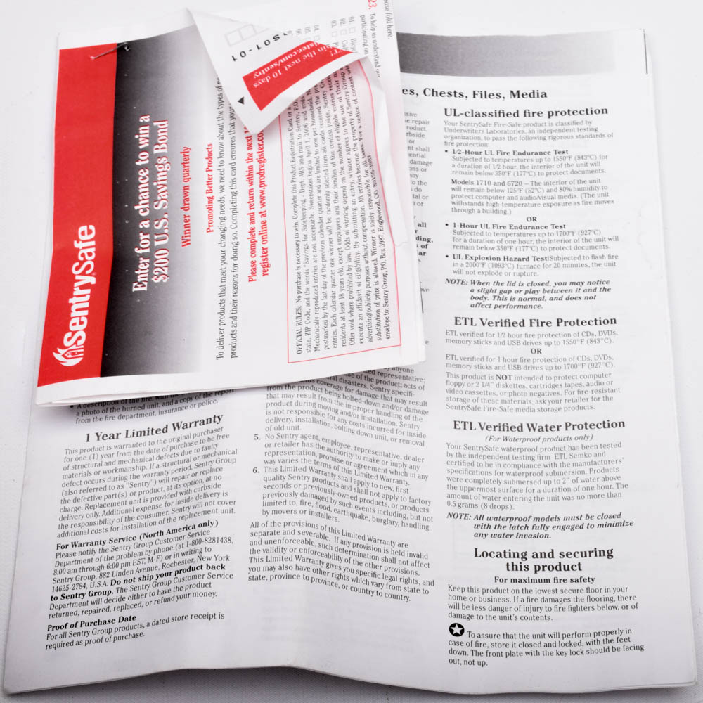 SentrySafe Fire Safe Model KS2100 with Key