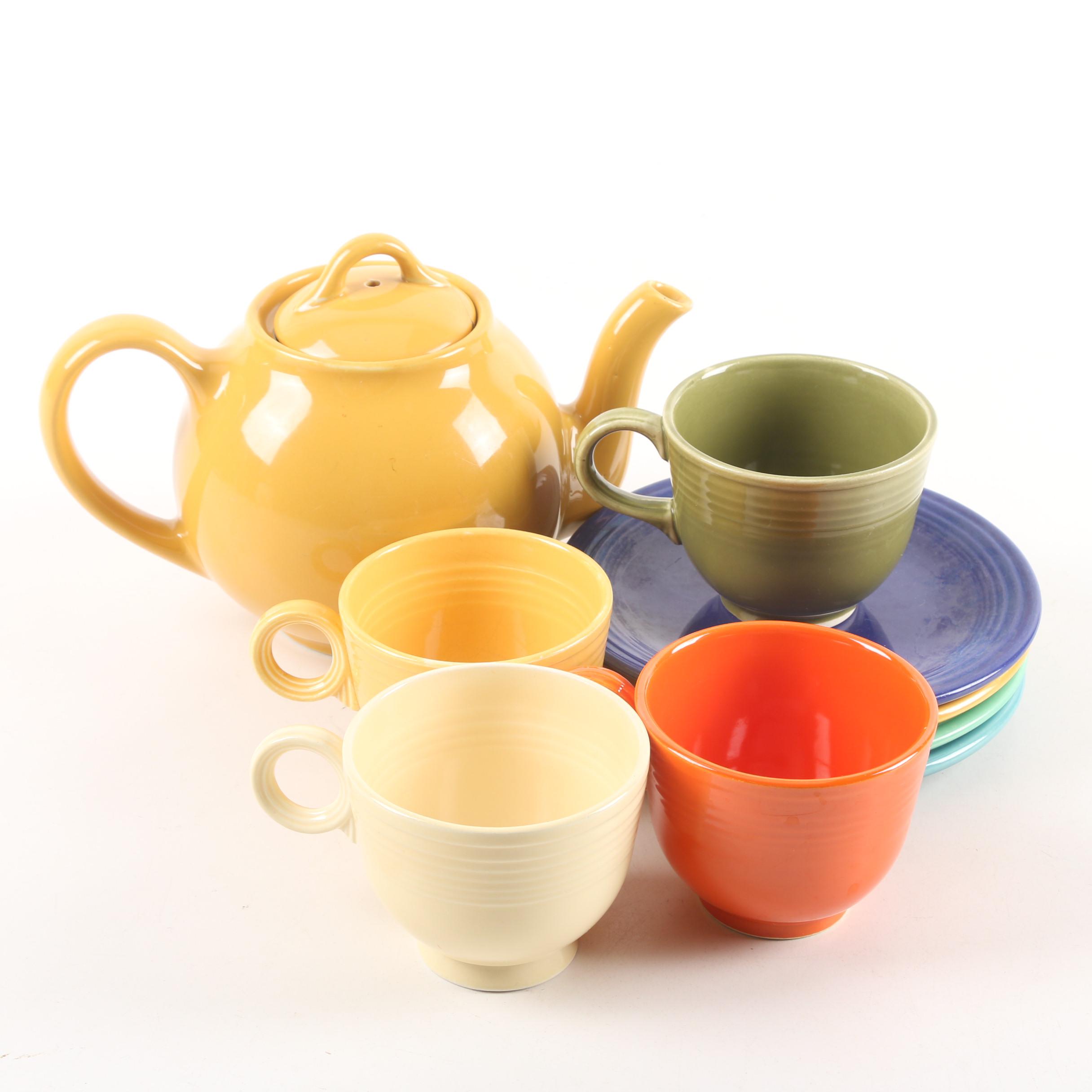 Lipton's Teapot and Homer Laughlin "Fiesta" Cups and Plates