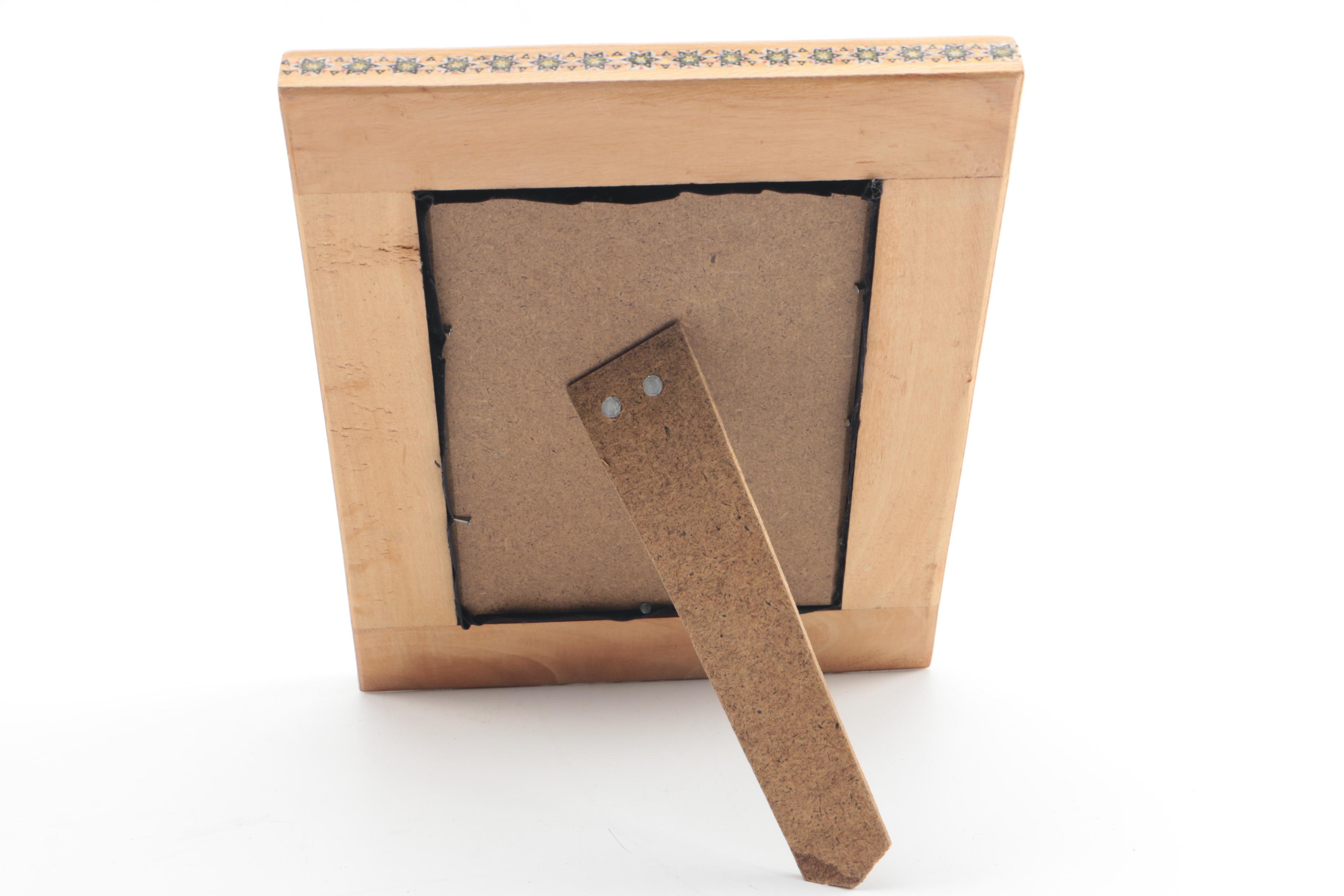 Indo-Persian Artwork of Birds In Ornate Inlaid Frame