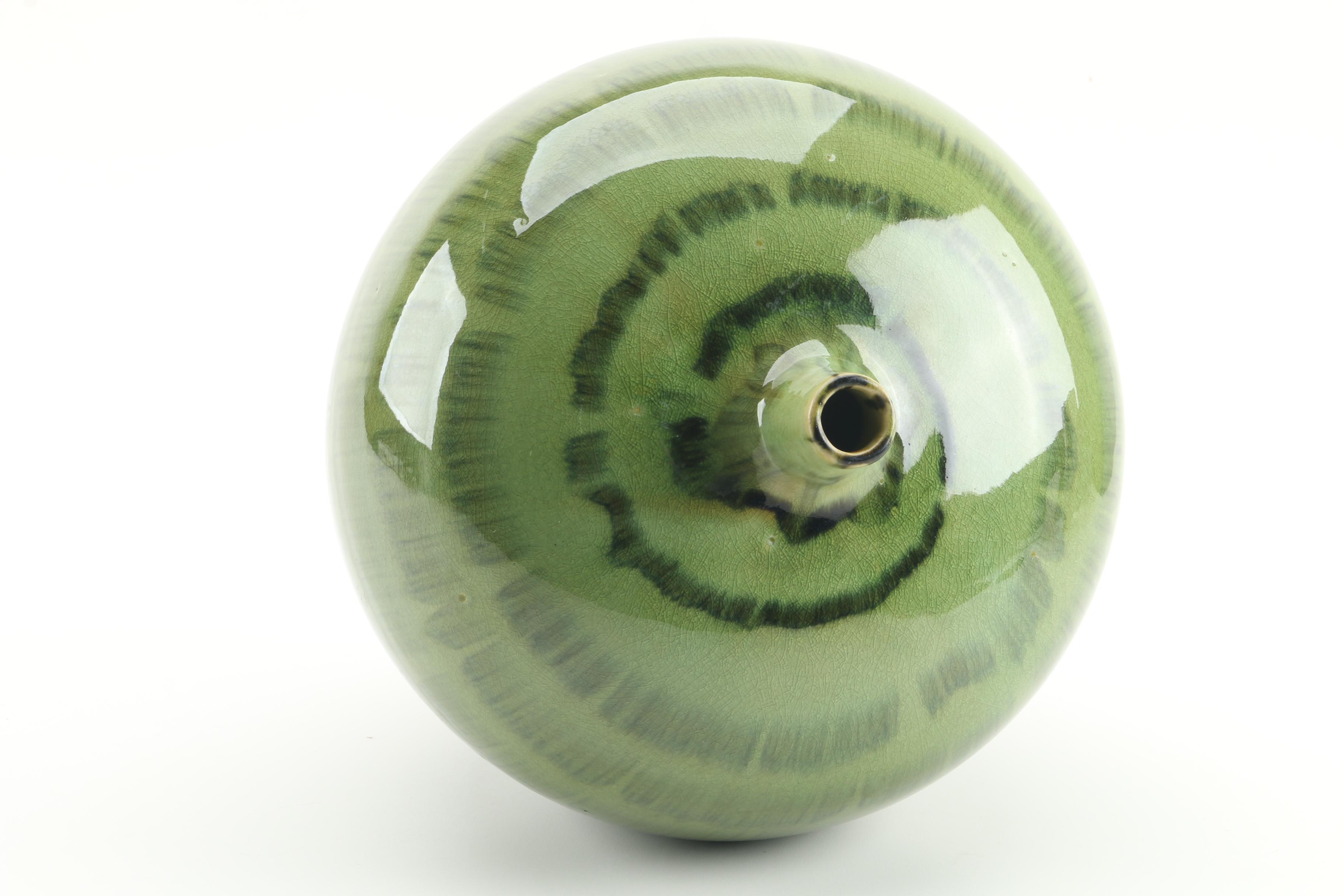 Primitive Single Handle Dough Bowl and Z. Gallerie Wasabi Drip Glaze Vase