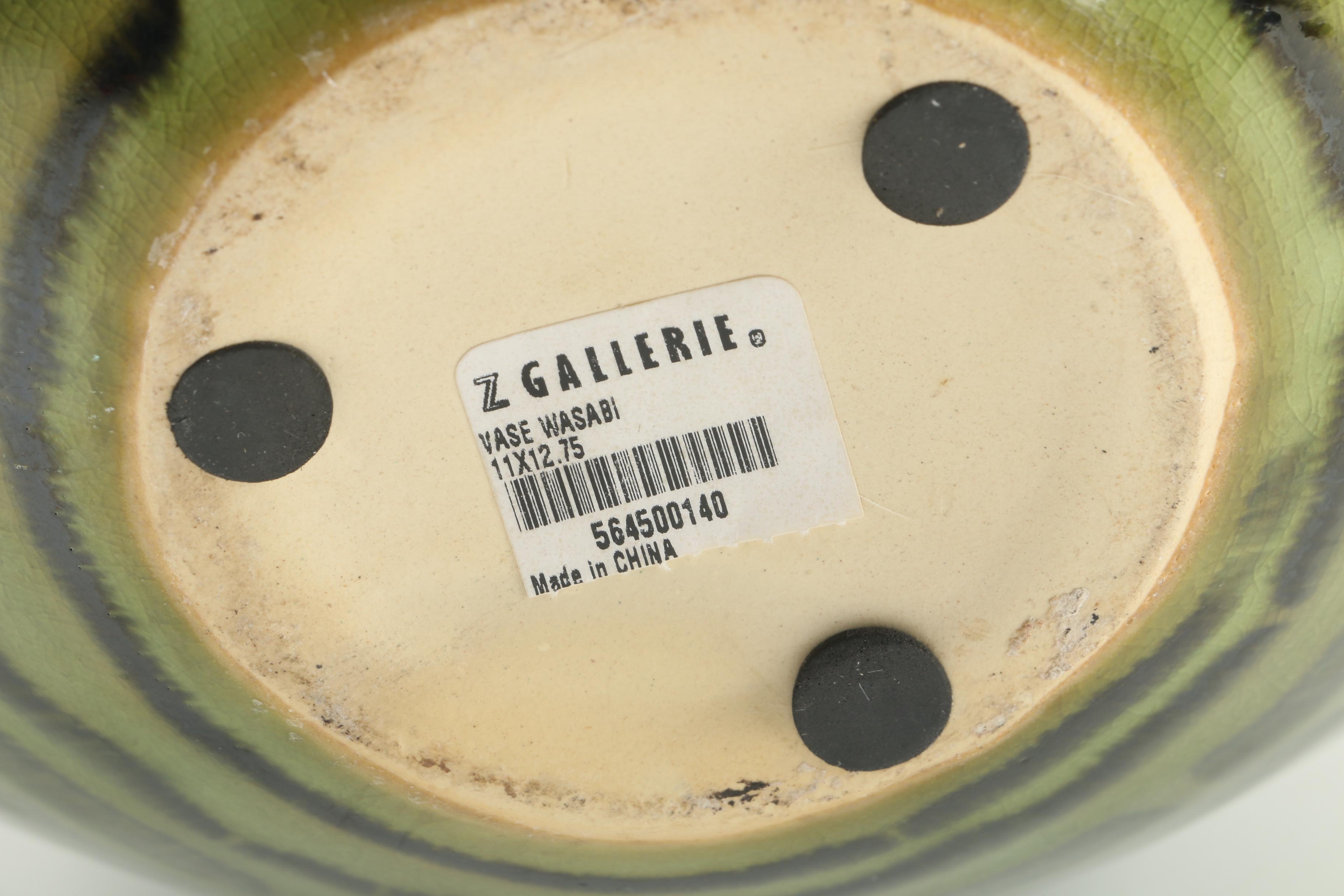 Primitive Single Handle Dough Bowl and Z. Gallerie Wasabi Drip Glaze Vase