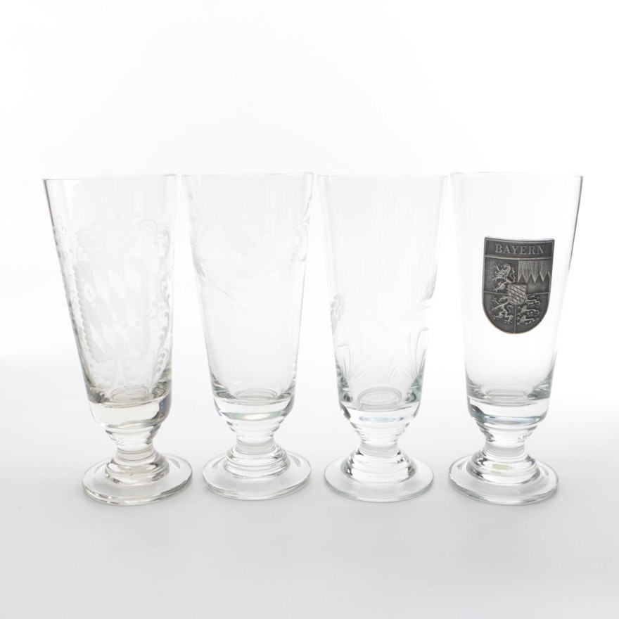 Bavarian Etched Pilsner Glasses Including Geschenke-Kaiser