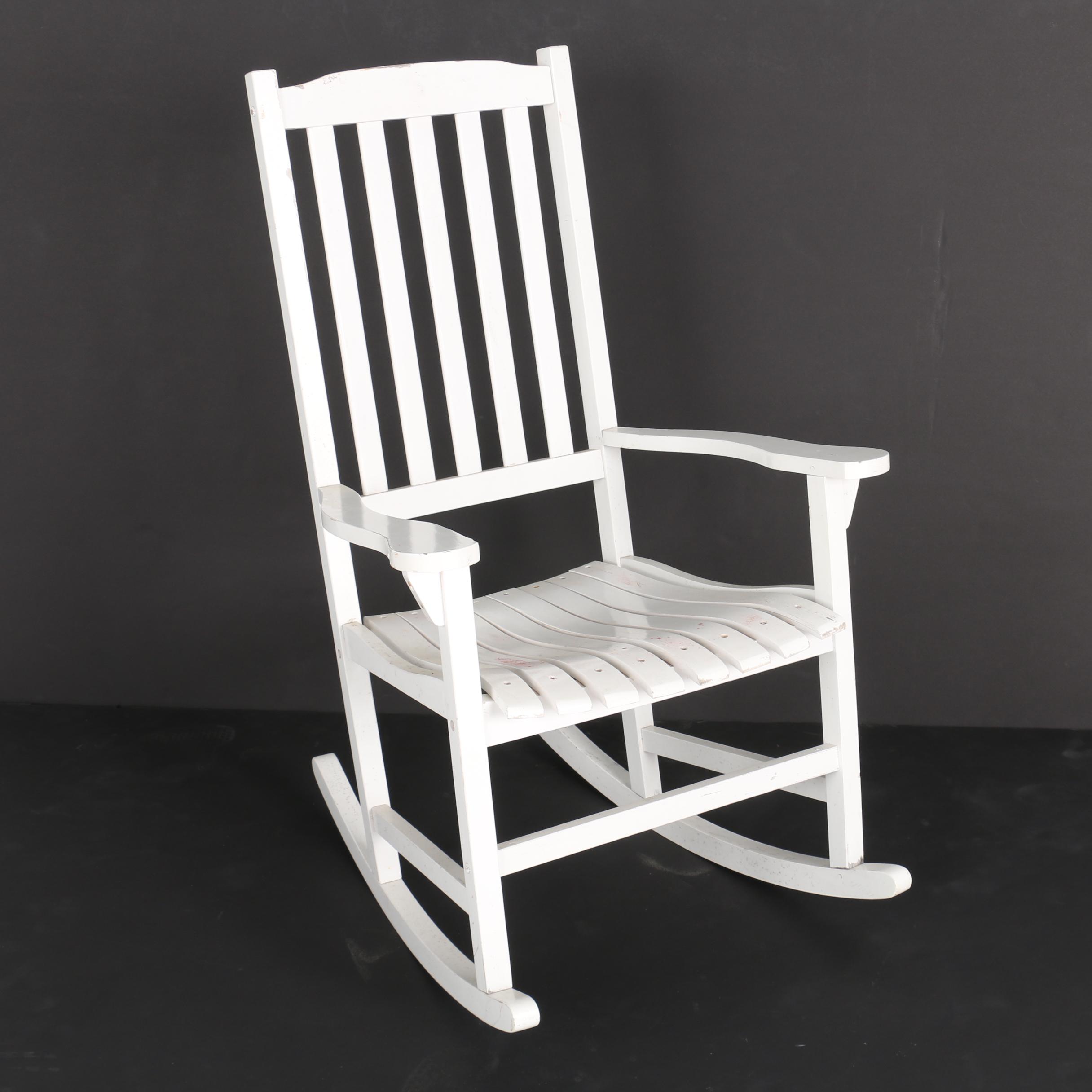 White Painted Slat Back Rocking Chair