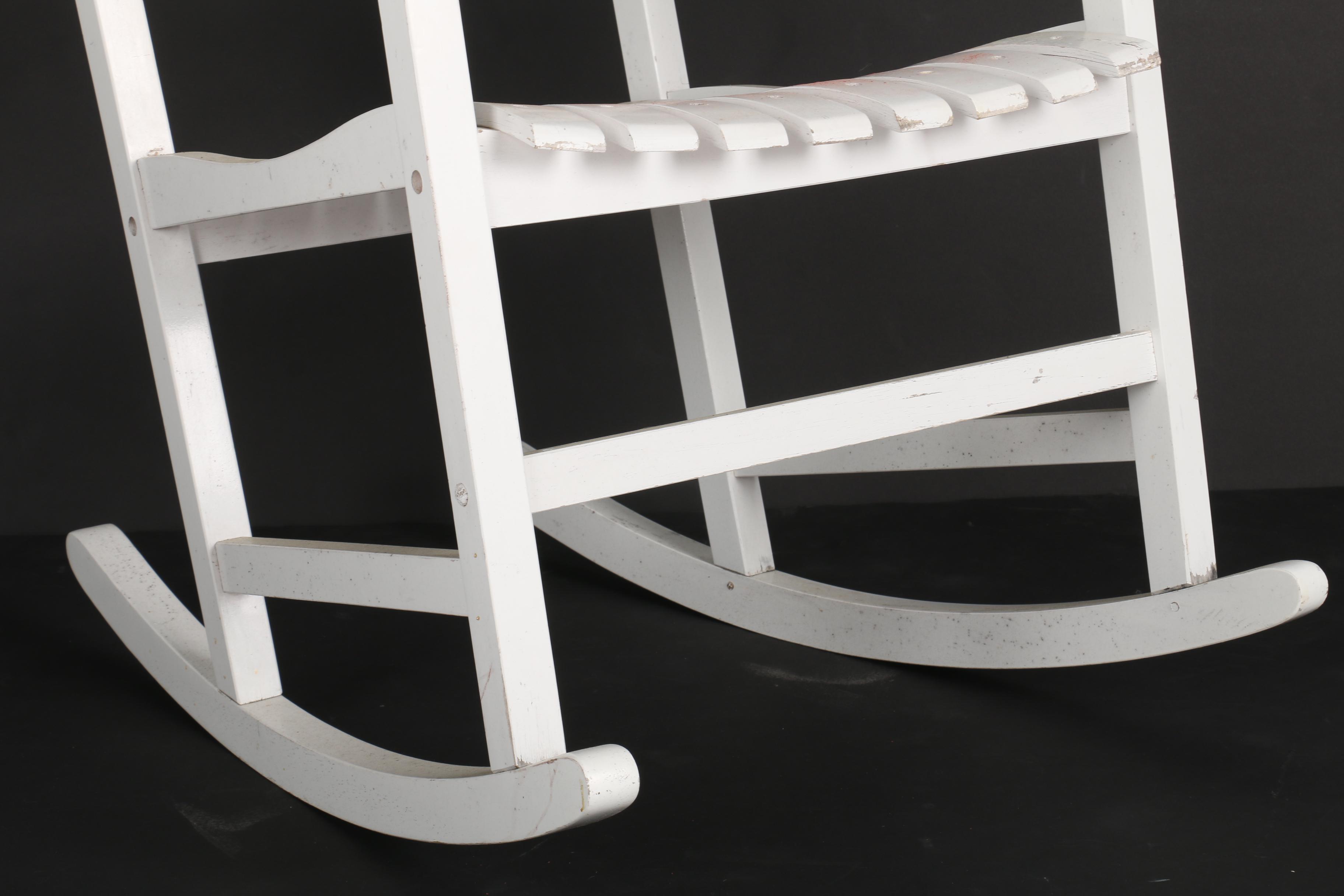 White Painted Slat Back Rocking Chair