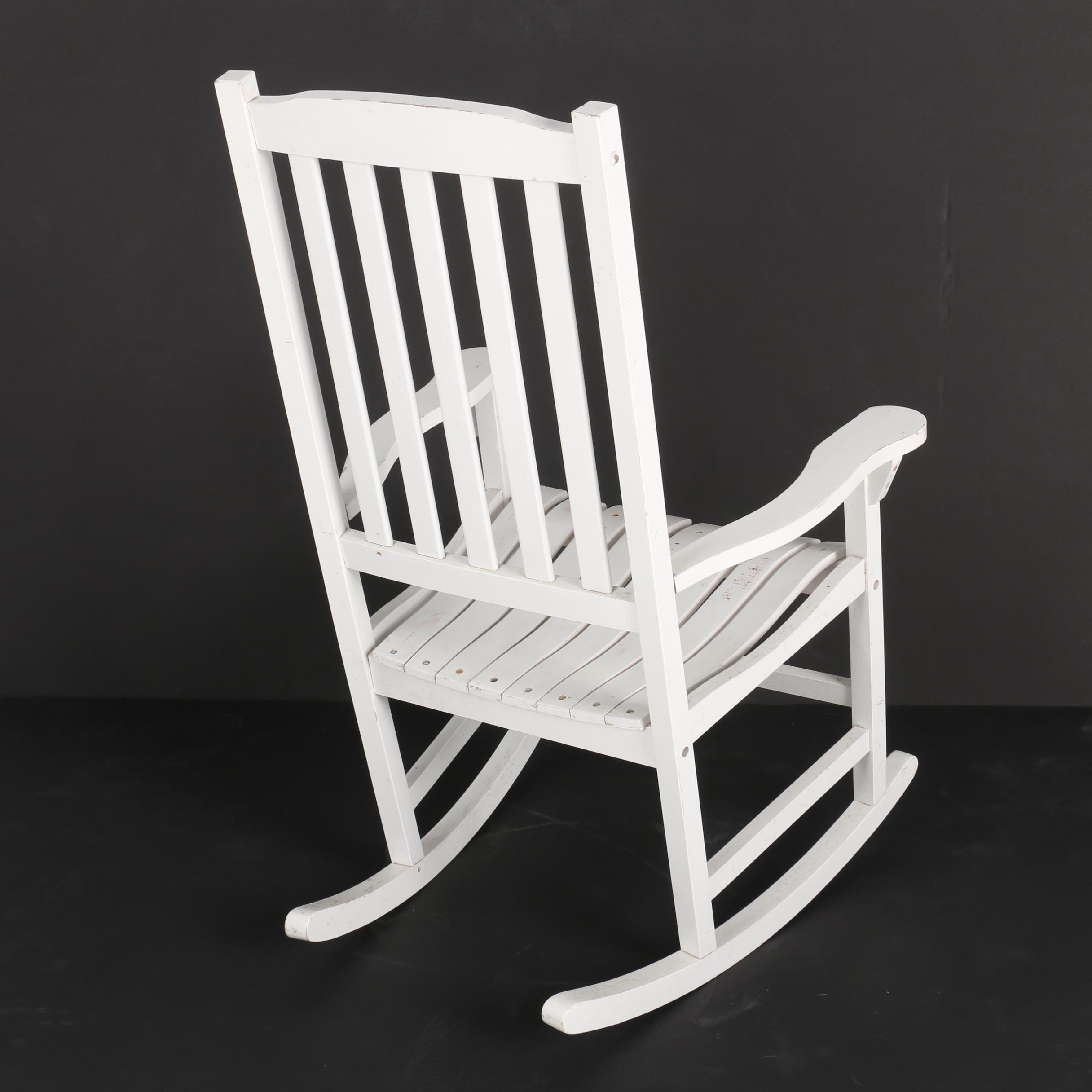 White Painted Slat Back Rocking Chair
