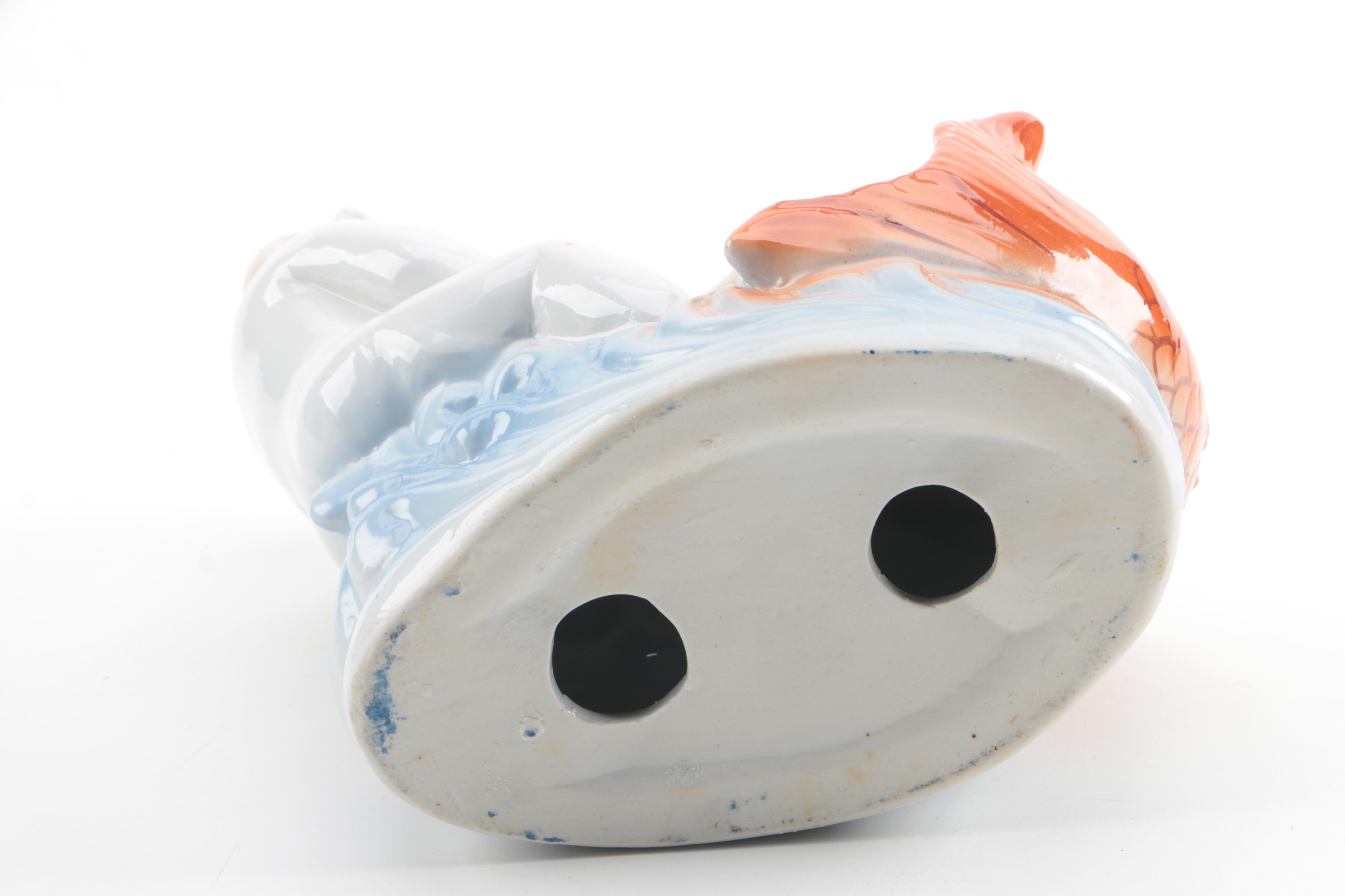 Chinese Inspired Ceramic Boy and Fish Figurine with Japanese Teapot