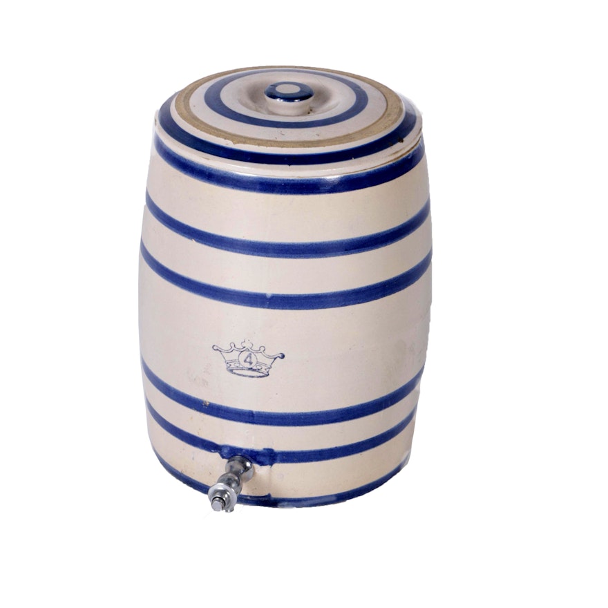 Robinson Ransbottom 4-Gallon Blue Striped Stoneware Crock Drink Dispenser