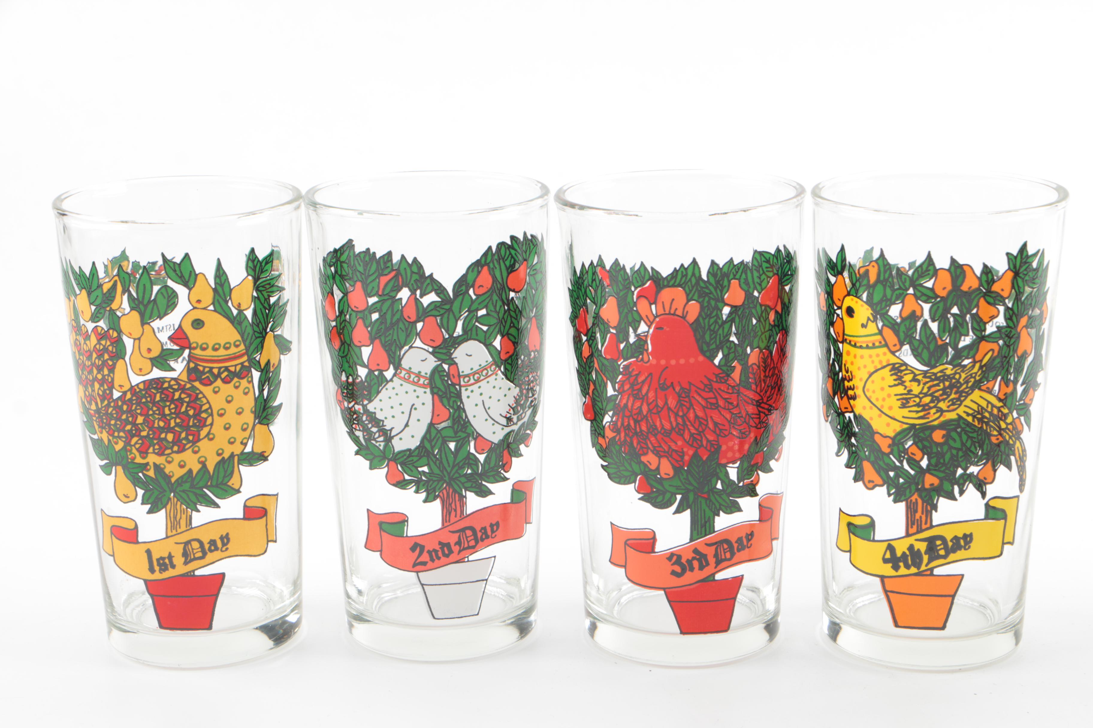 Vintage Taylor, Smith & T "Twelve Days of Christmas" Glass Tumblers