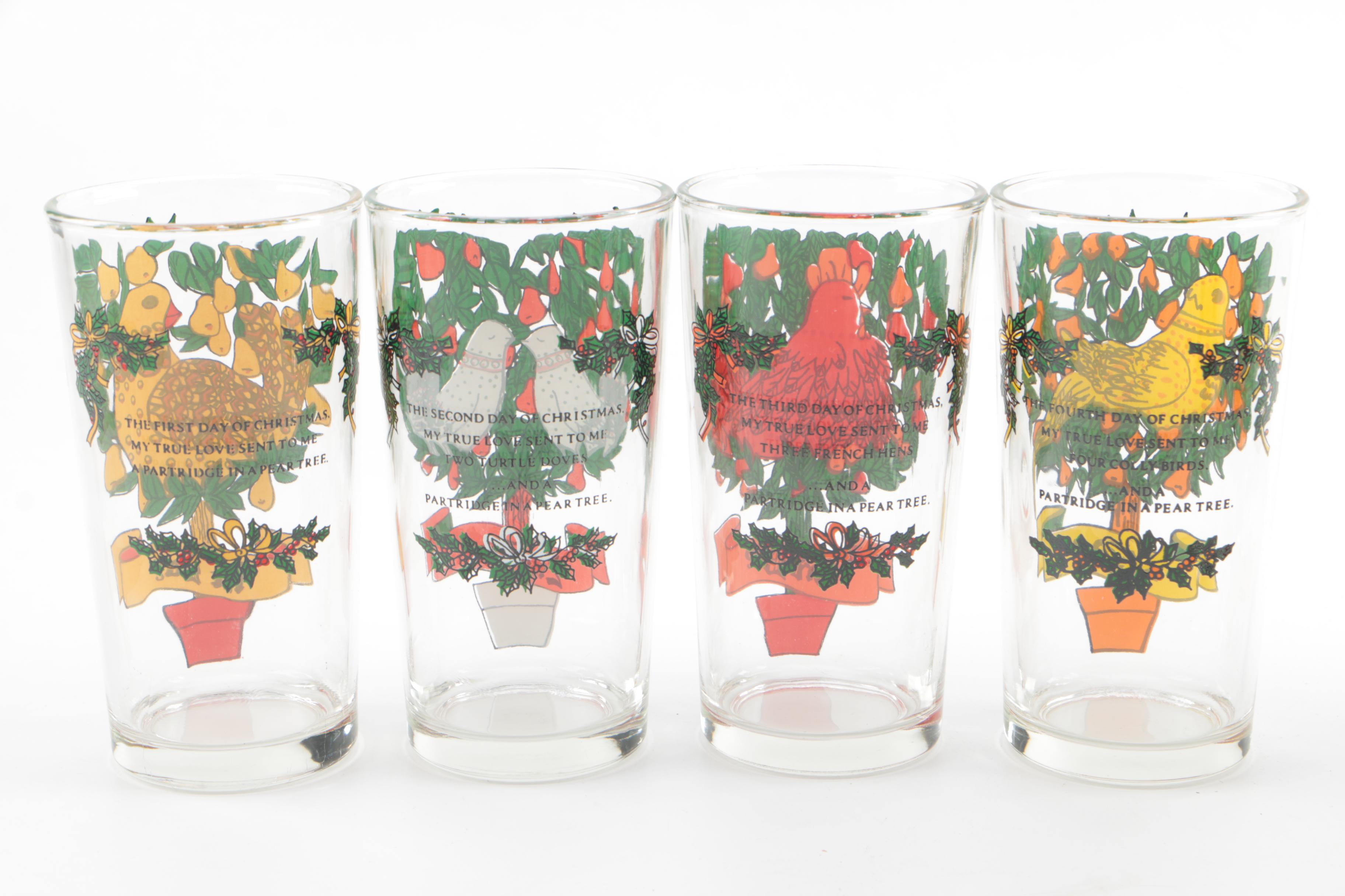 Vintage Taylor, Smith & T "Twelve Days of Christmas" Glass Tumblers