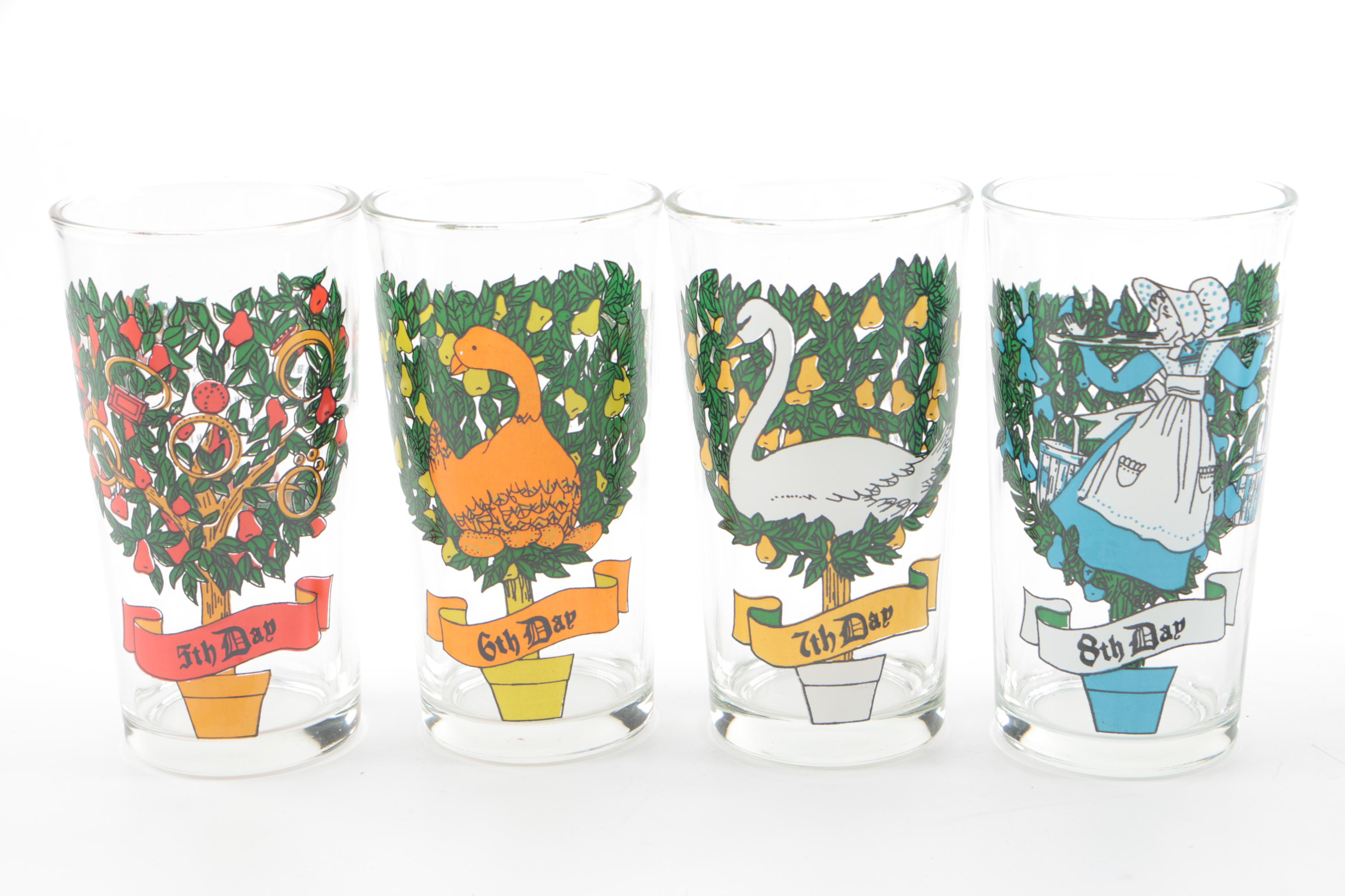 Vintage Taylor, Smith & T "Twelve Days of Christmas" Glass Tumblers