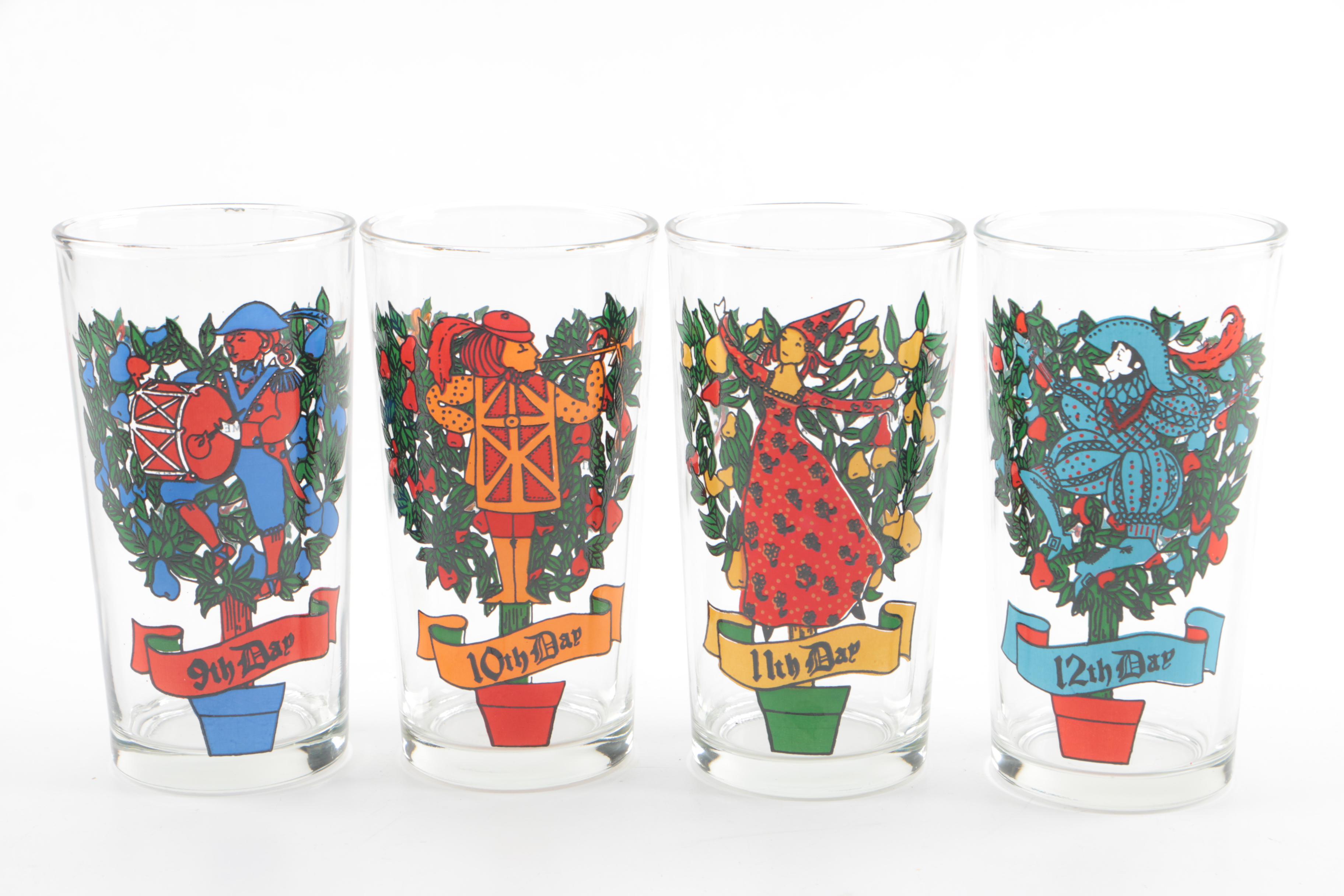 Vintage Taylor, Smith & T "Twelve Days of Christmas" Glass Tumblers