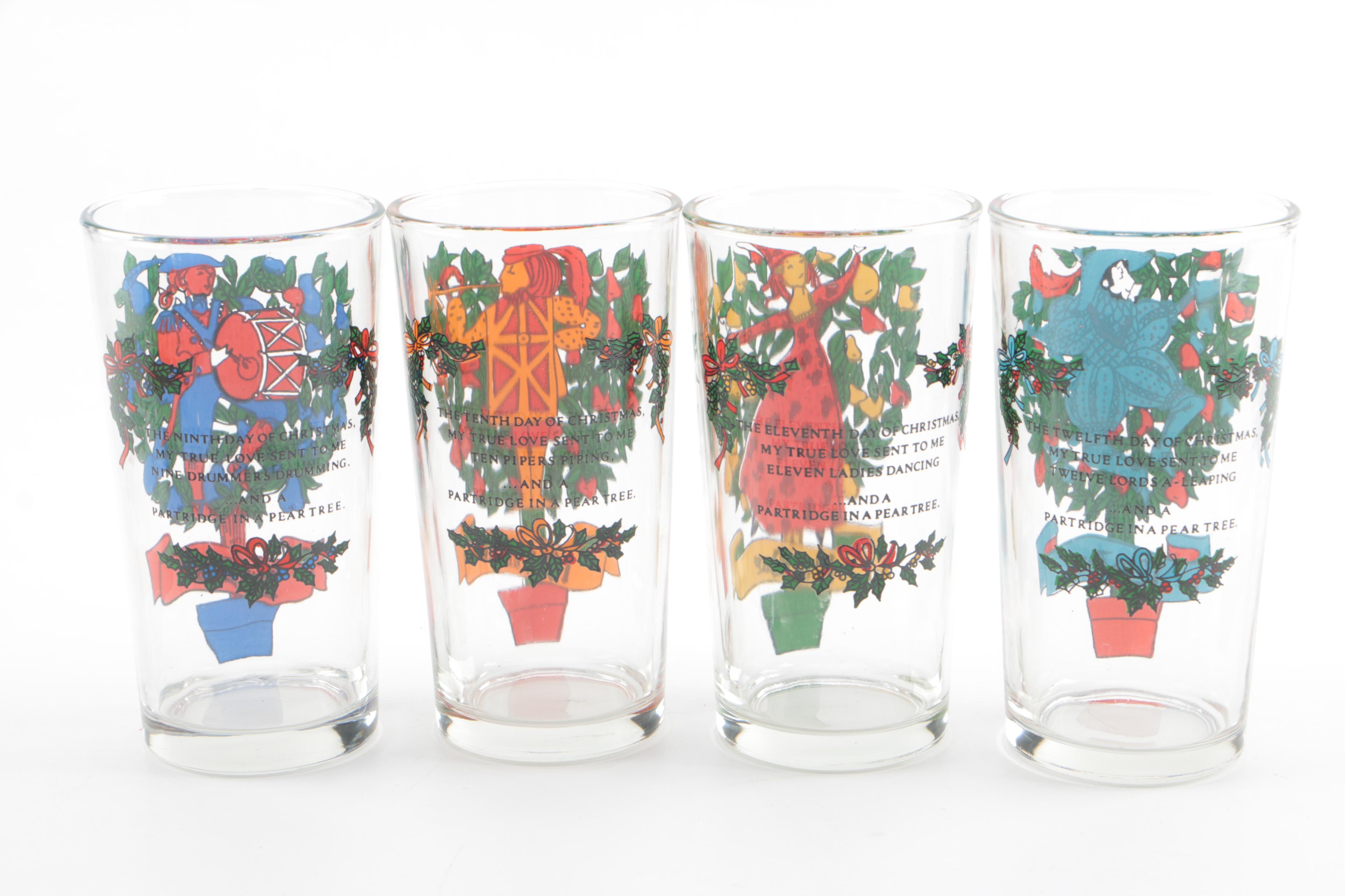 Vintage Taylor, Smith & T "Twelve Days of Christmas" Glass Tumblers