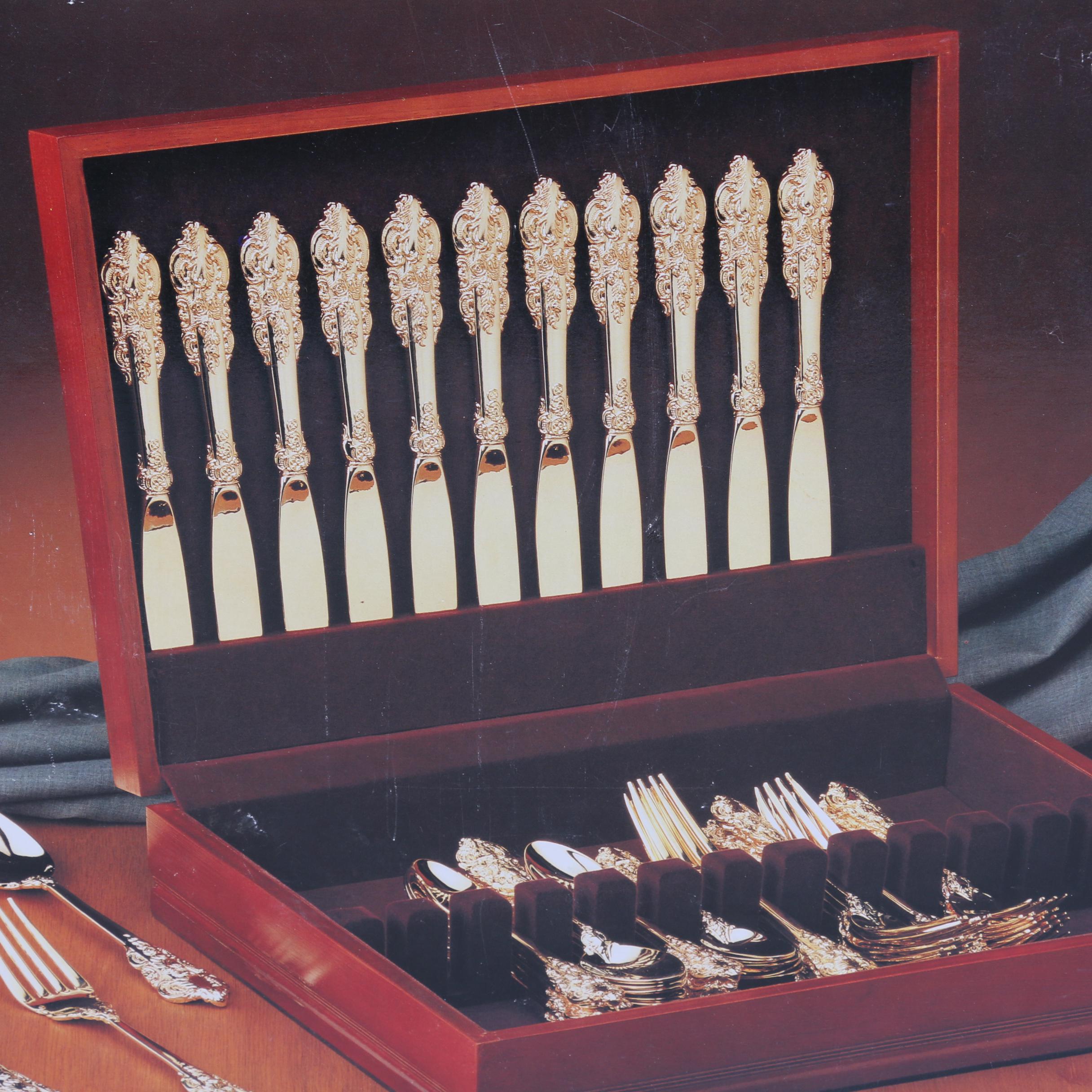 Godinger "20th Century Baroque" Gold Plated Flatware Service for Twelve