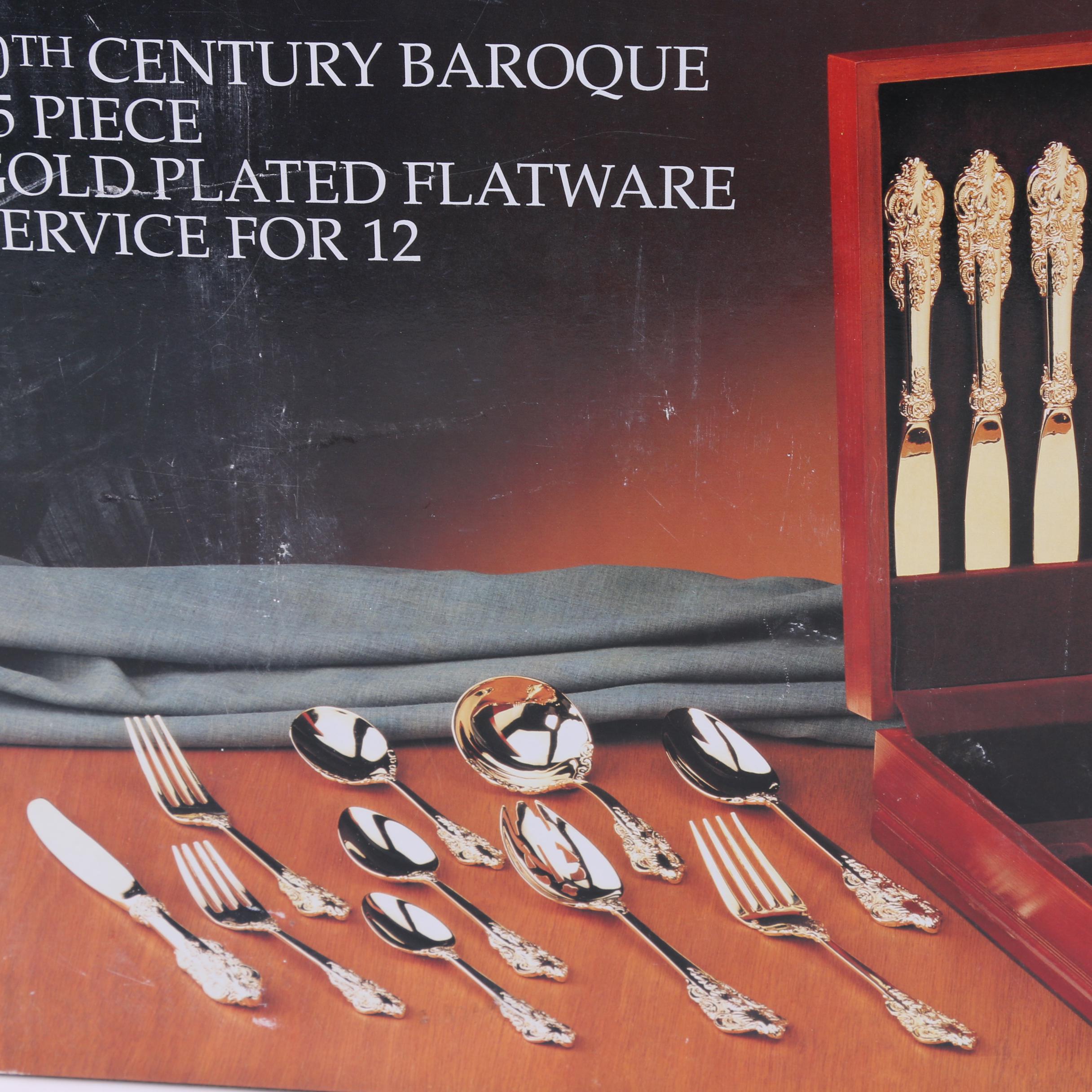 Godinger "20th Century Baroque" Gold Plated Flatware Service for Twelve