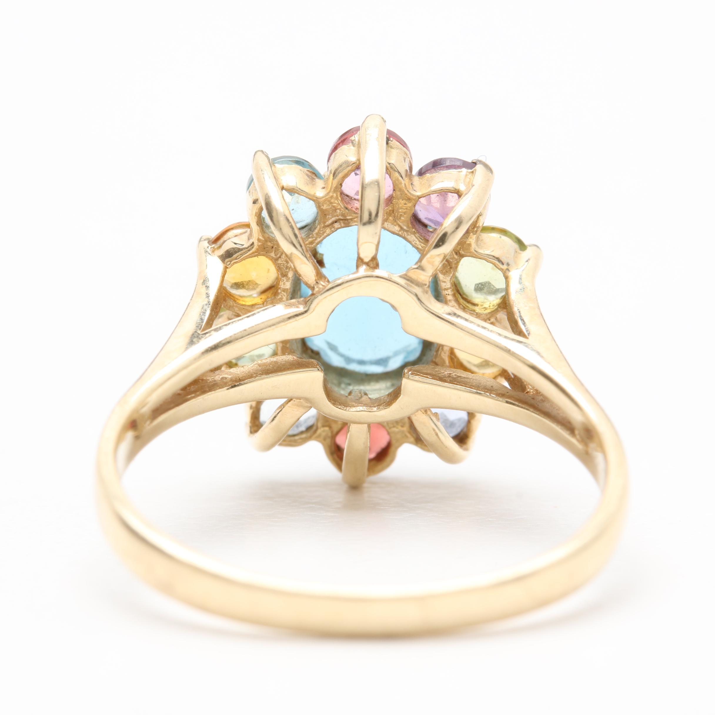 10K Yellow Gold Blue Topaz Ring with Multi-Gemstone Accents