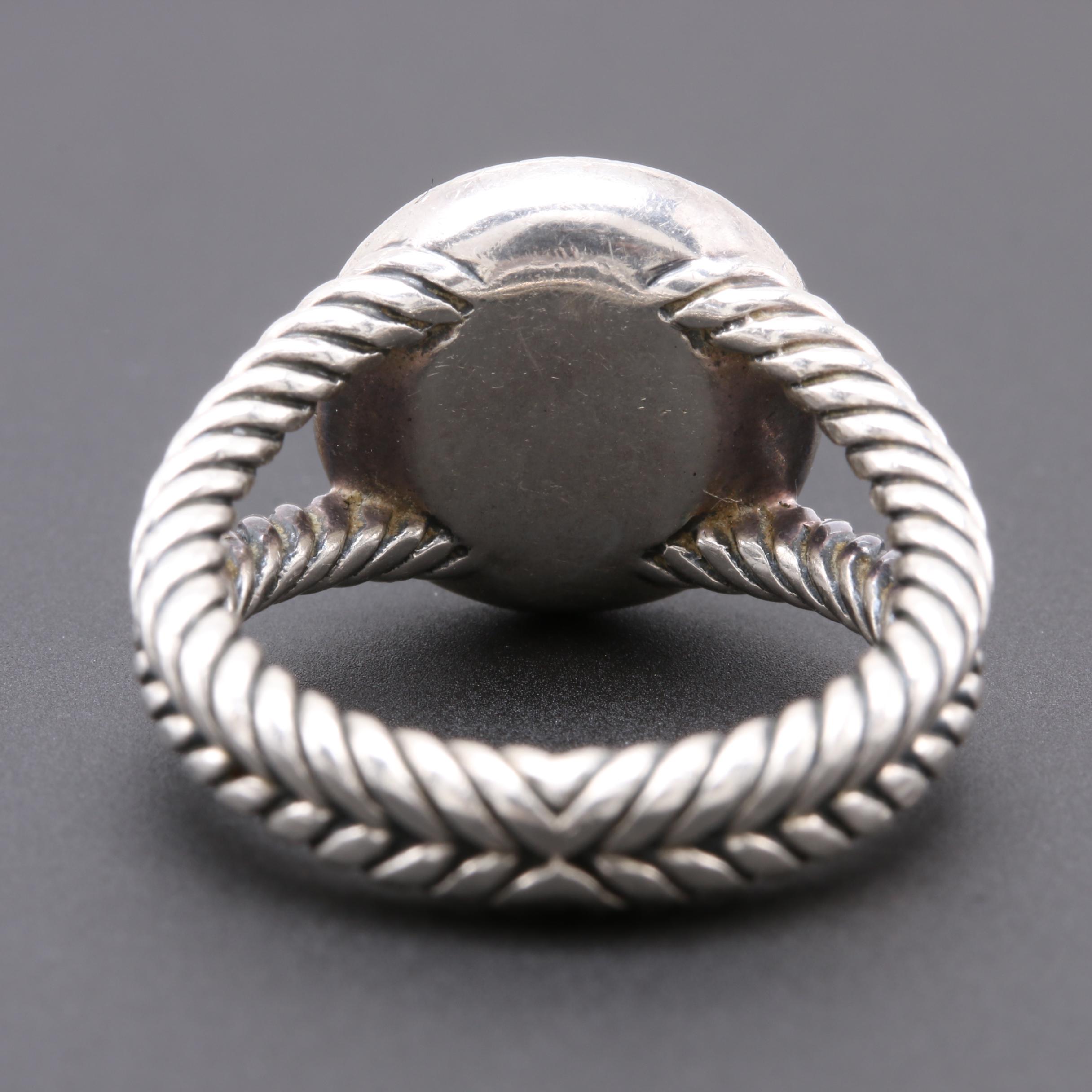 David Yurman Sterling Silver Cultured Pearl and Diamond Ring