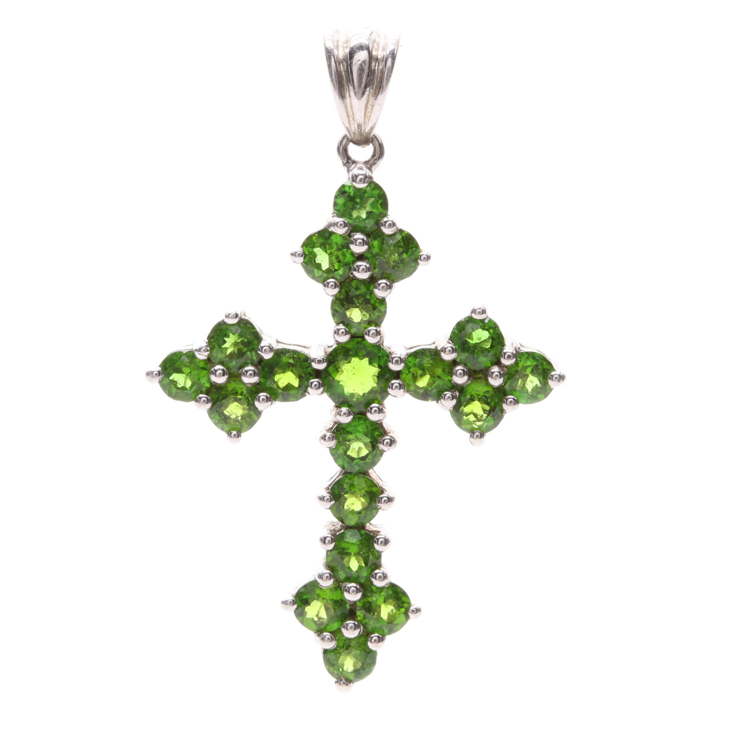 Sterling Silver Chrome Diopside Crux Gemmata Cross Pendant