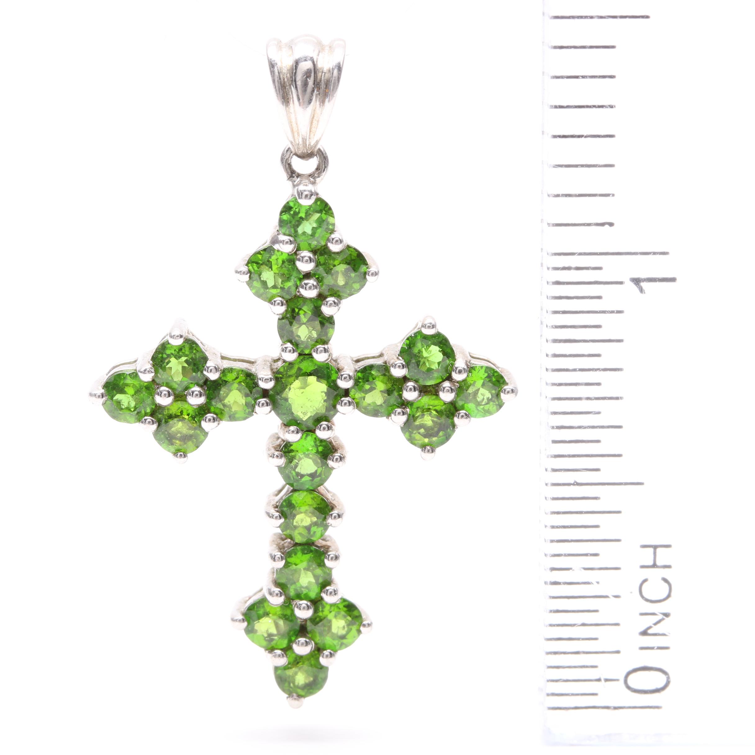 Sterling Silver Chrome Diopside Crux Gemmata Cross Pendant