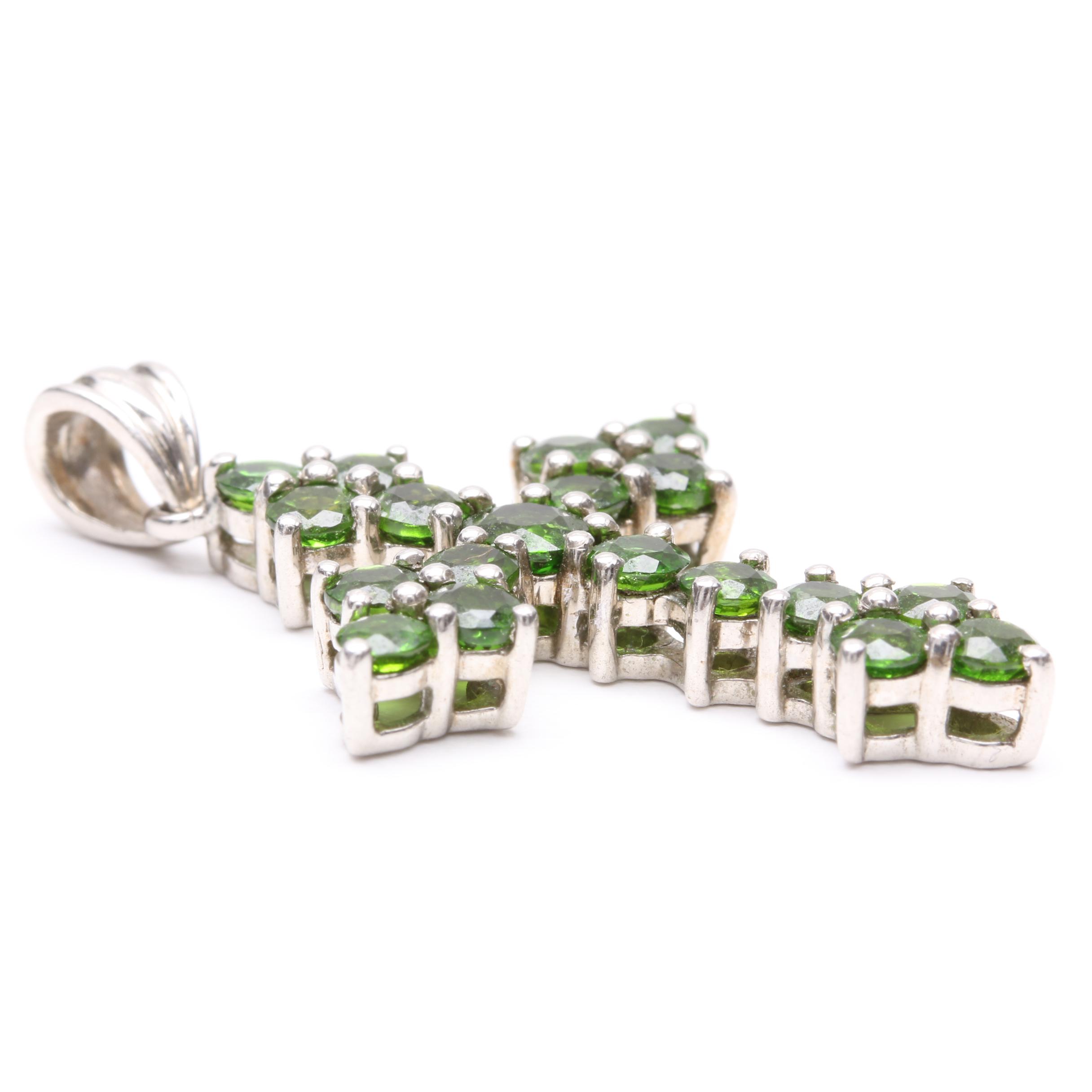 Sterling Silver Chrome Diopside Crux Gemmata Cross Pendant