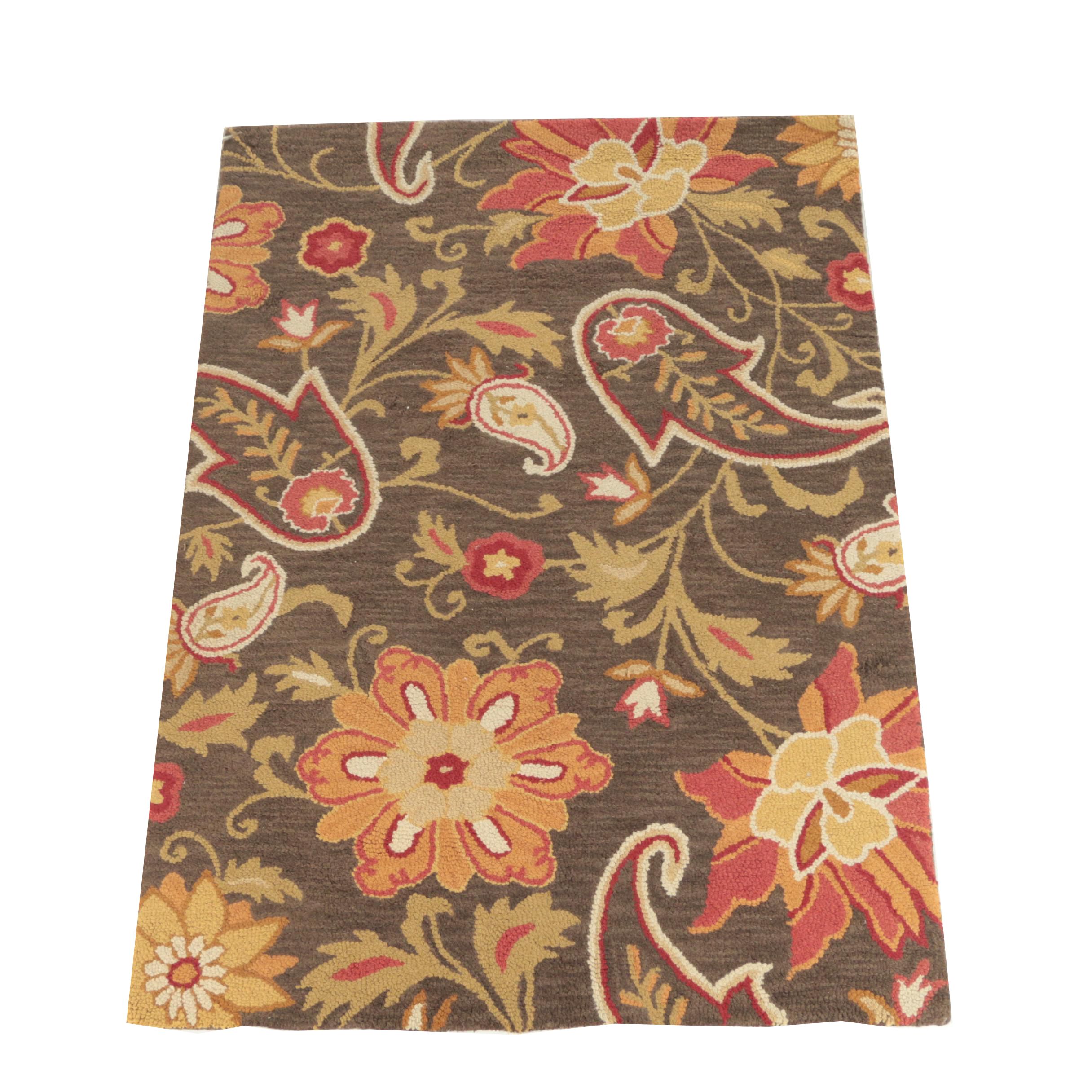 HandHooked Indian "Jacobean Floral" Wool Area Rug by Fieldcrest Luxury EBTH