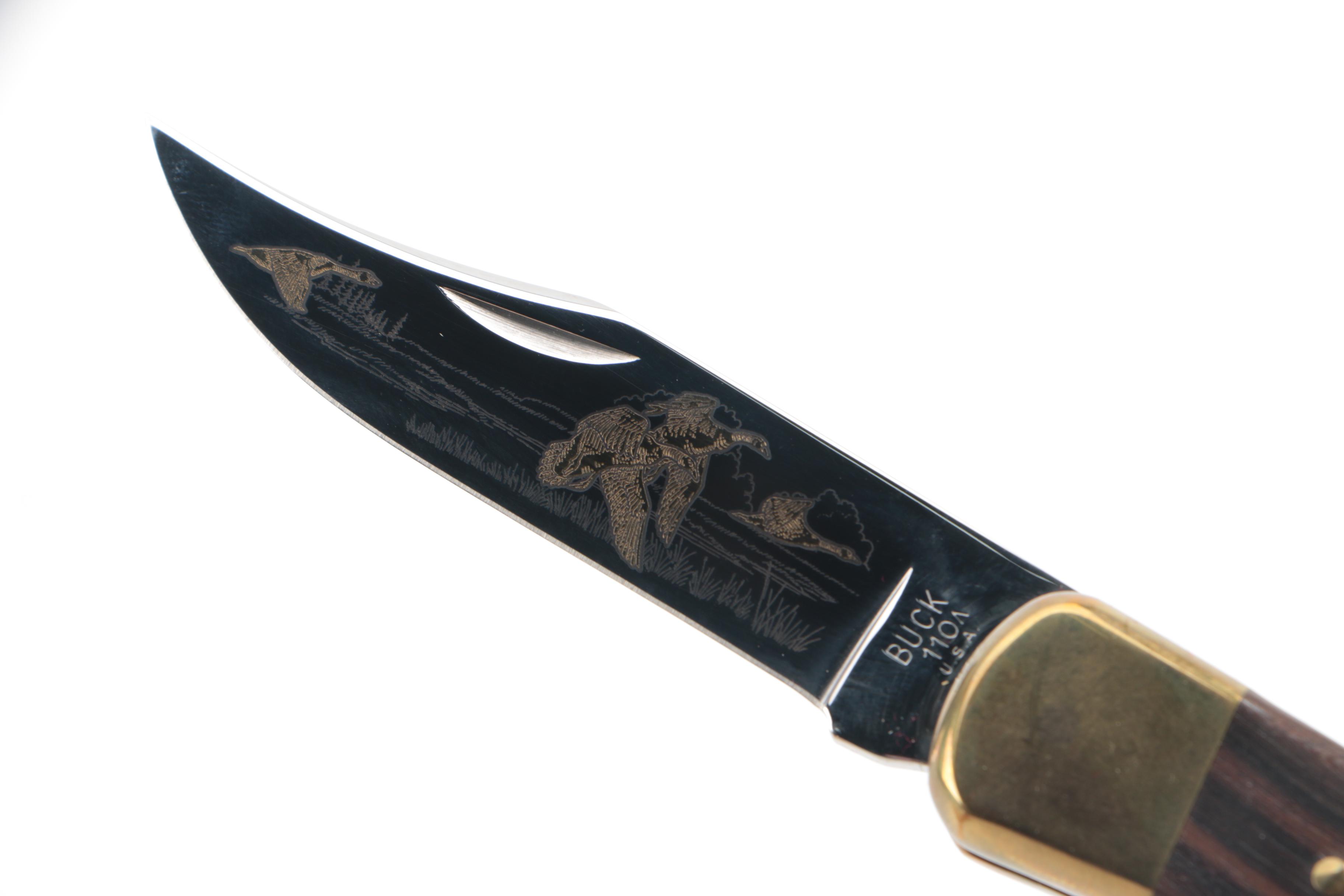 Limited Edition Buck Knife Model 110 in Wood Box With Etched Marble Top