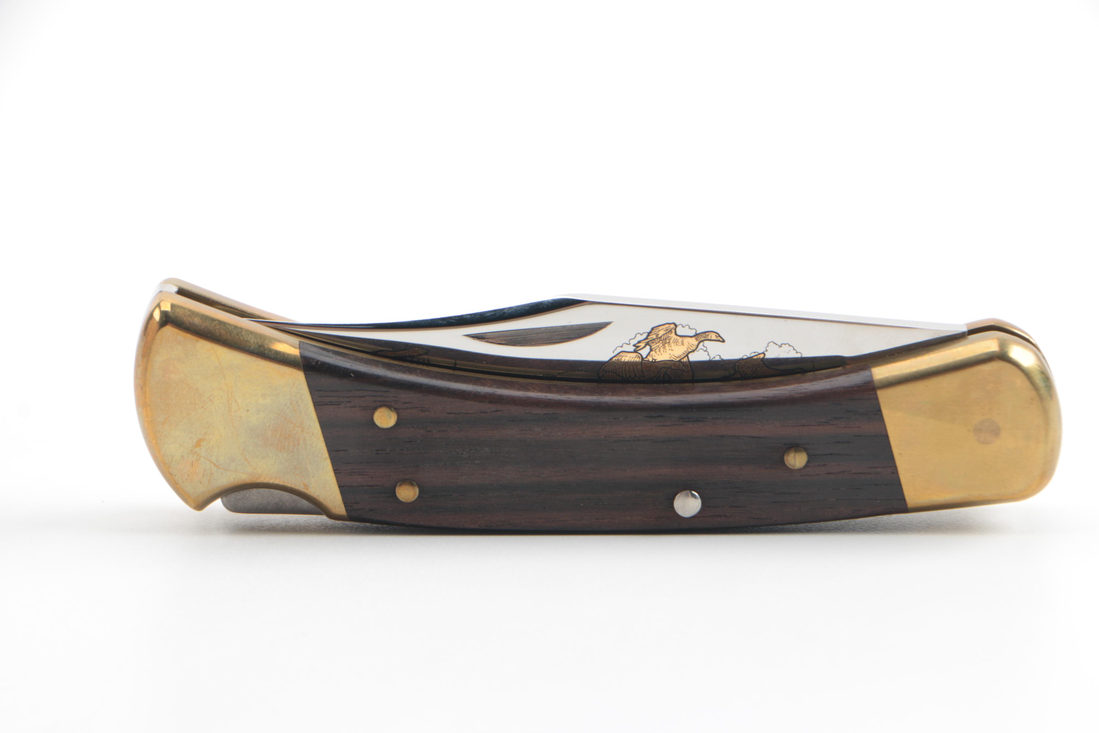 Limited Edition Buck Knife Model 110 in Wood Box With Etched Marble Top