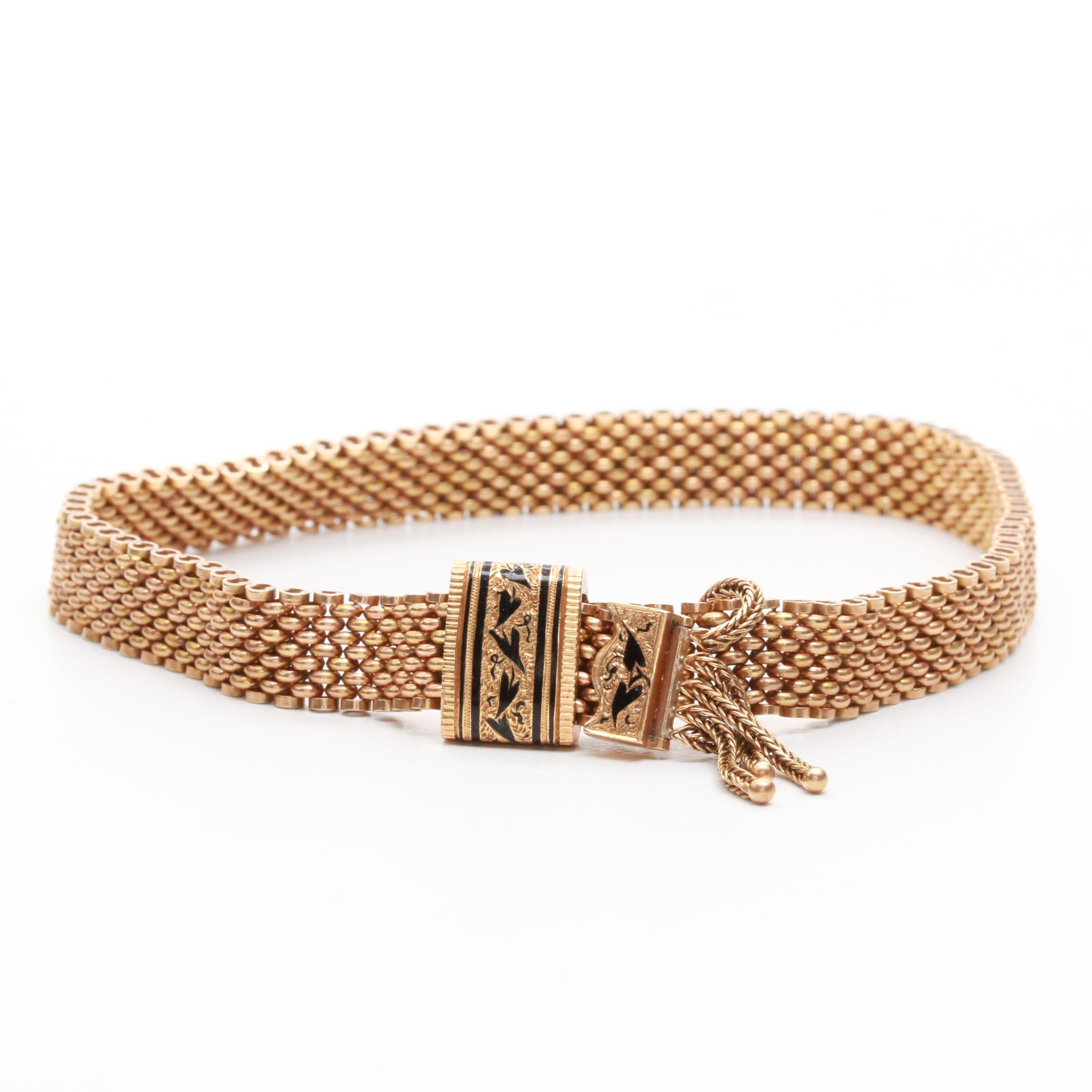 Victorian 10K Yellow Gold Taille d'Epargné Enamel Wedding Bracelet