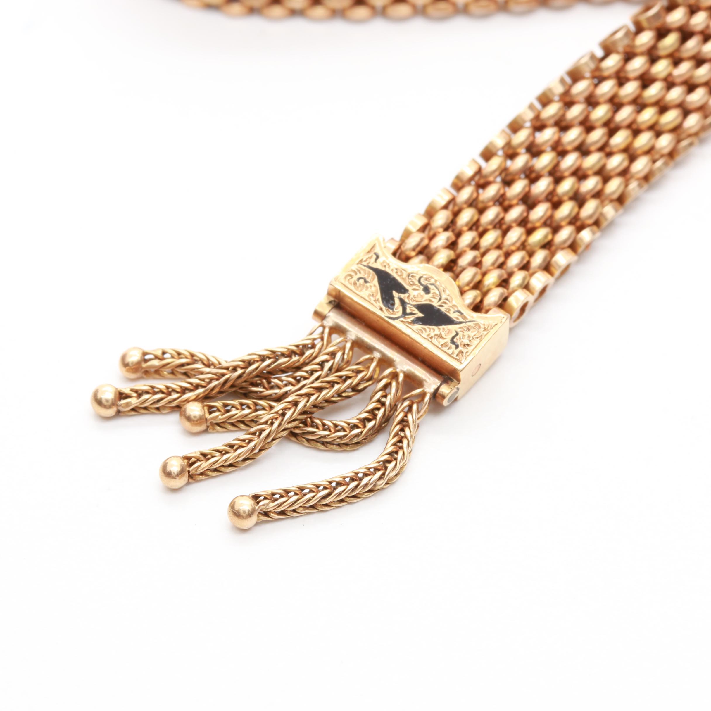 Victorian 10K Yellow Gold Taille d'Epargné Enamel Wedding Bracelet