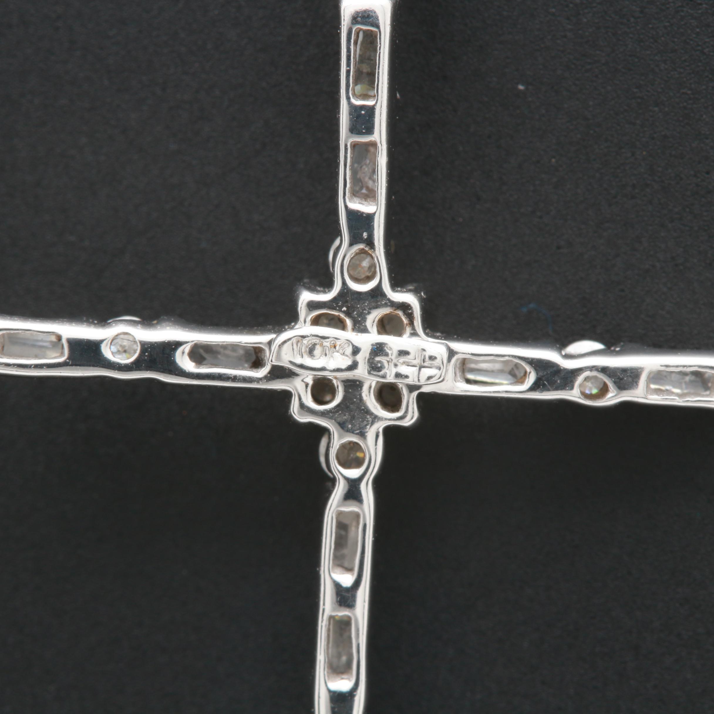 10K White Gold Diamond Cross Pendant on 14K Gold Chain Necklace