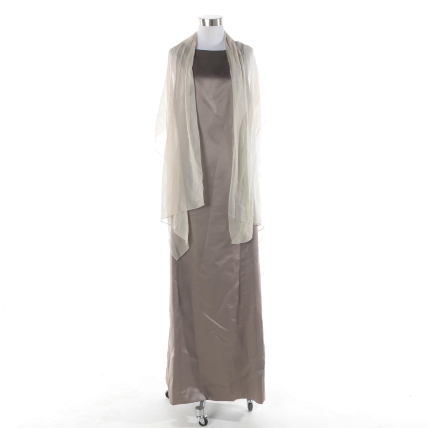 Vera Wang Grey Sleeveless Gown with Sheer Shawl