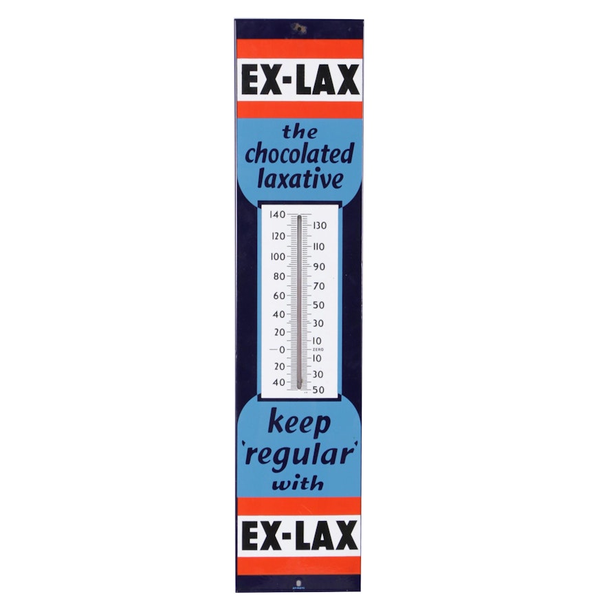 Vintage Ex-Lax Porcelain Enamel Advertising Thermometer